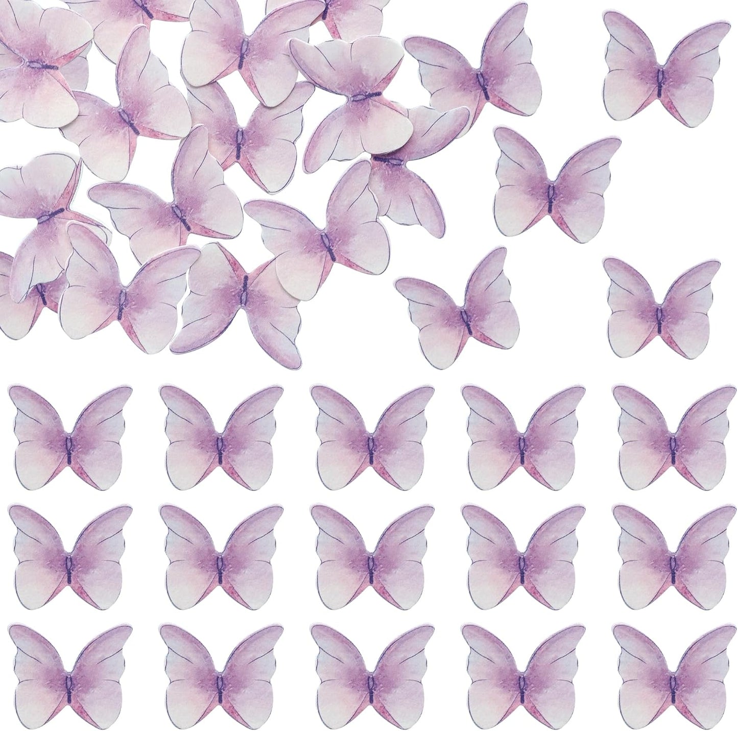 Ephlyn 48Pcs Edible Butterfly Cupcake Toppers Cute 3D Butterfly Cake Picks for Baby Shower Bridal Shower Boys Girls Birthday Party Cake Decorations Supplies Purple