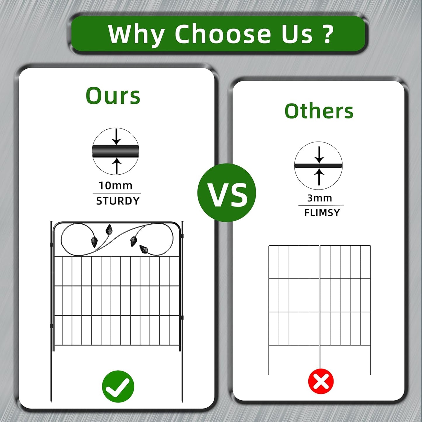 Decorative Black Garden Fencing 24in(H) X16ft(L) 8 Panels Metal Wire Edging Patio Landscape Flower Border Garden Fence for Dogs Animal Barrier for Outdoor