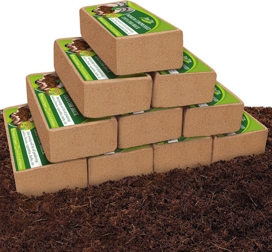 ZeeDix 10 Pack Premium Coco Coir Brick, Organic Compressed Coconut Coir Bricks Seed Starter Potting Soil for Plants, Coconut Fiber Substrate with Low EC & pH Balance for Gardening Flower Herbs