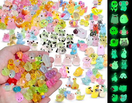 Mini Resin Animals Variety Pack 200 Pcs Luminous Tiny Animals Bulk Glow in The Dark Fairy Garden Miniatures with Tiny Ducks to Hide Around The Home