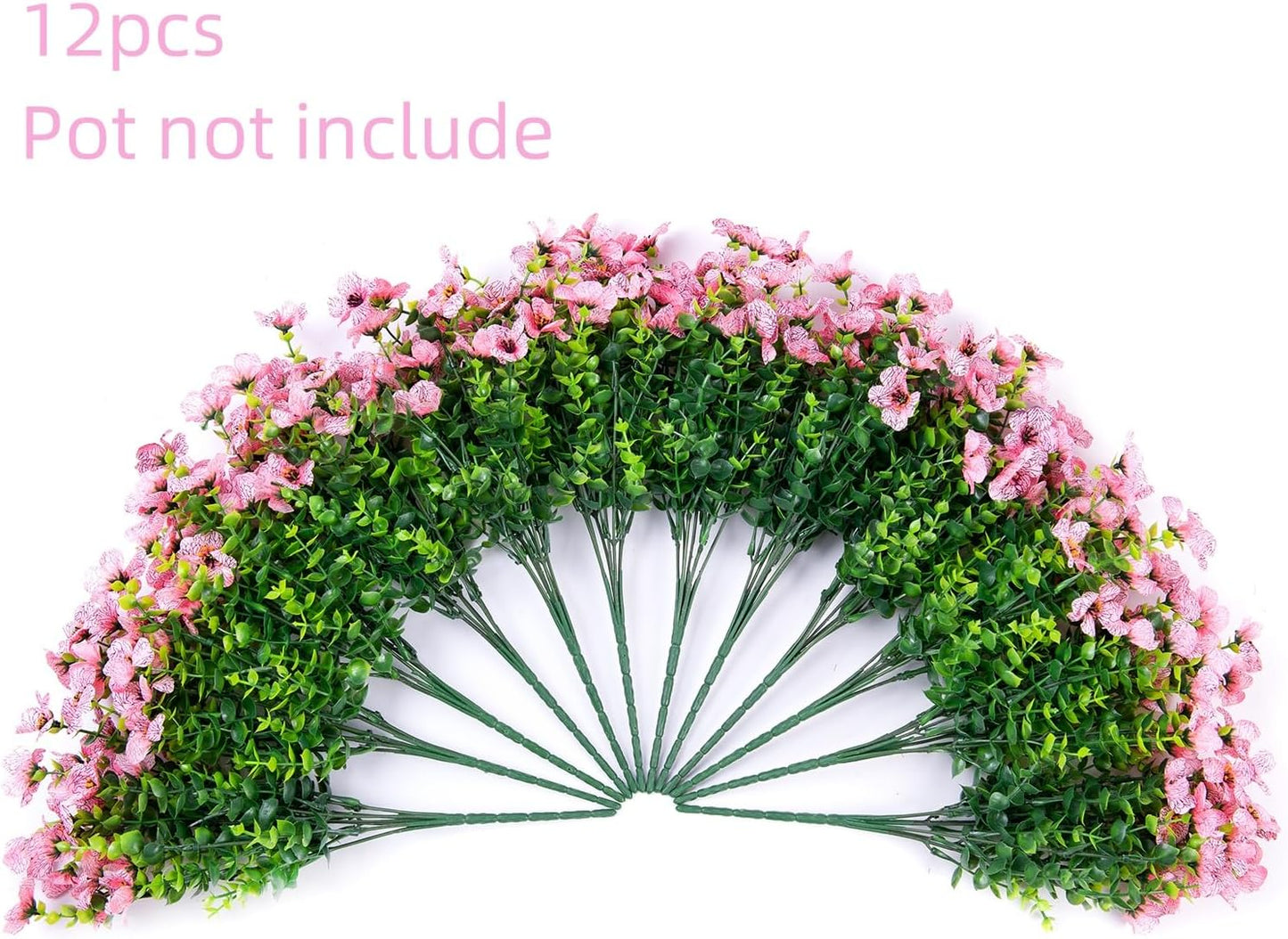 Artificial Flowers for Outdoor Indoor Garden Home Decoration, Faux Flower Daisy with Eucalyptus Leaves Fake Plants Greenery Boxwood Porch Patio, 12 Bundles (Pink)