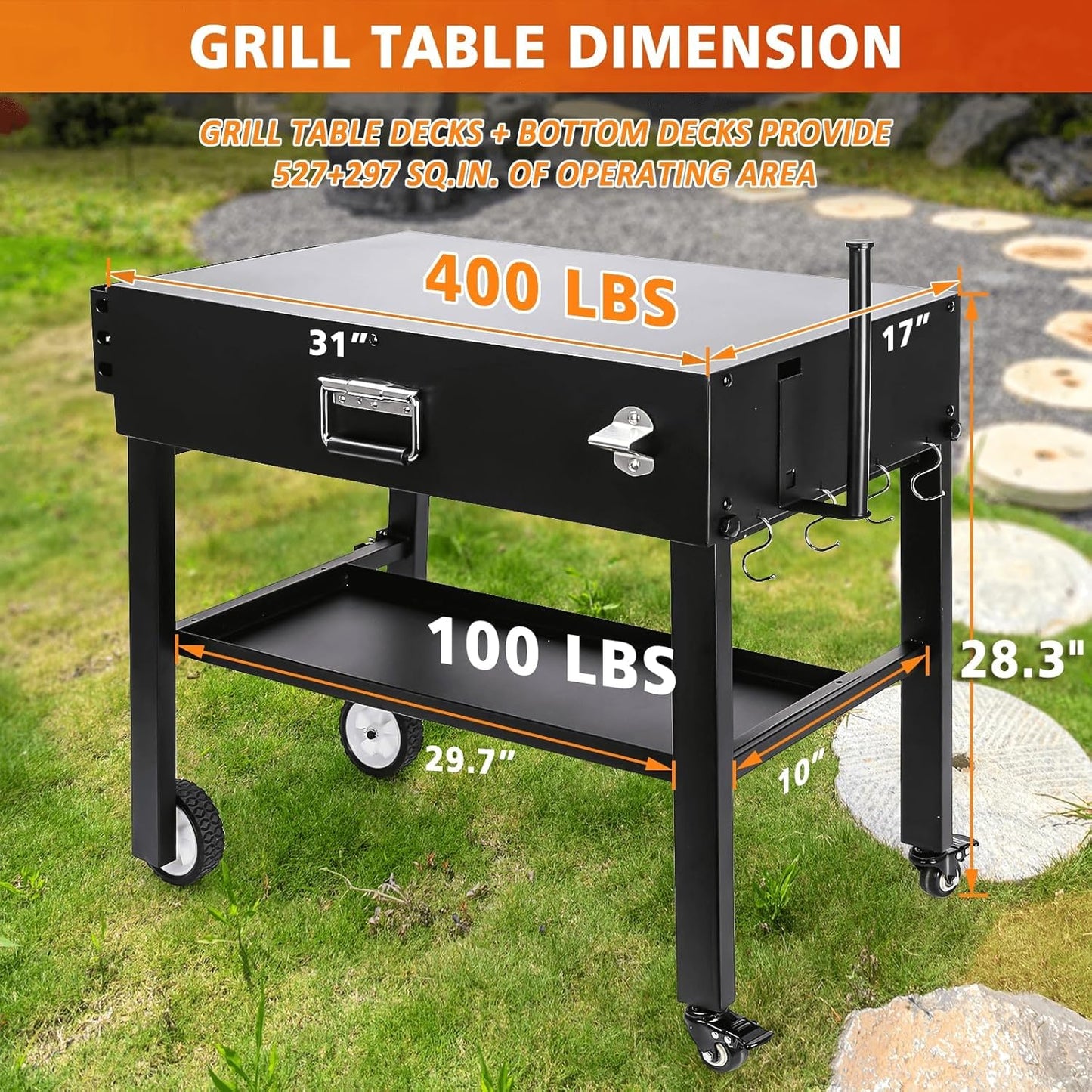 Foldable Grill Table Cart for Ninja Woodfire OG700, Blackstone Portable Griddle, Weber, Ooni Pizza Oven – Portable Outdoor BBQ Prep Stand with Caddy, Ideal for Camping and Tailgating