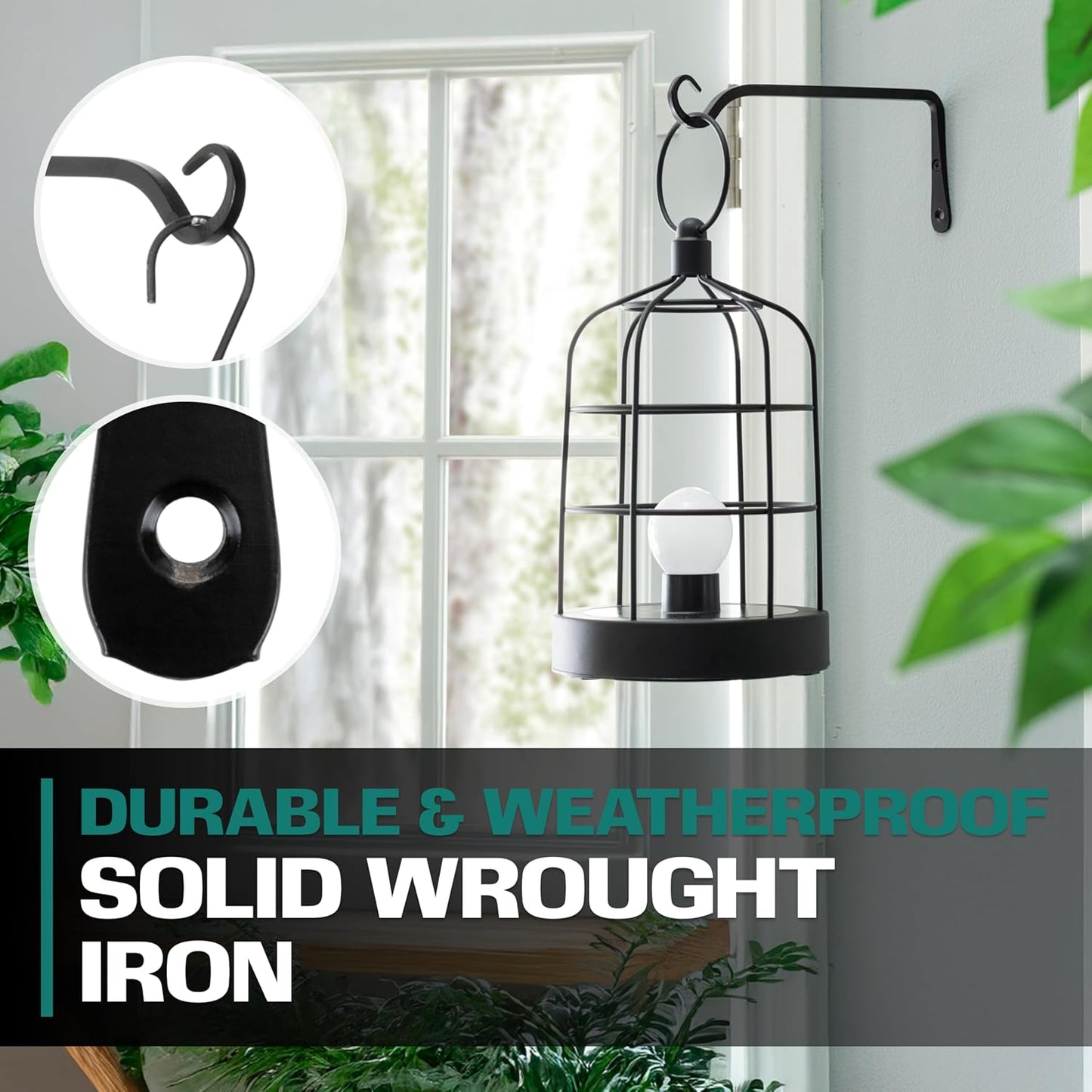 2WAYZ Plant Hanger Bracket for Outdoor - Heavy Duty Hanging Plant Hooks - Forged Wrought Iron Flower Pot Hangers - Black Hanging Hooks for Bird Feeders, Planters, Lanterns - Set of 4