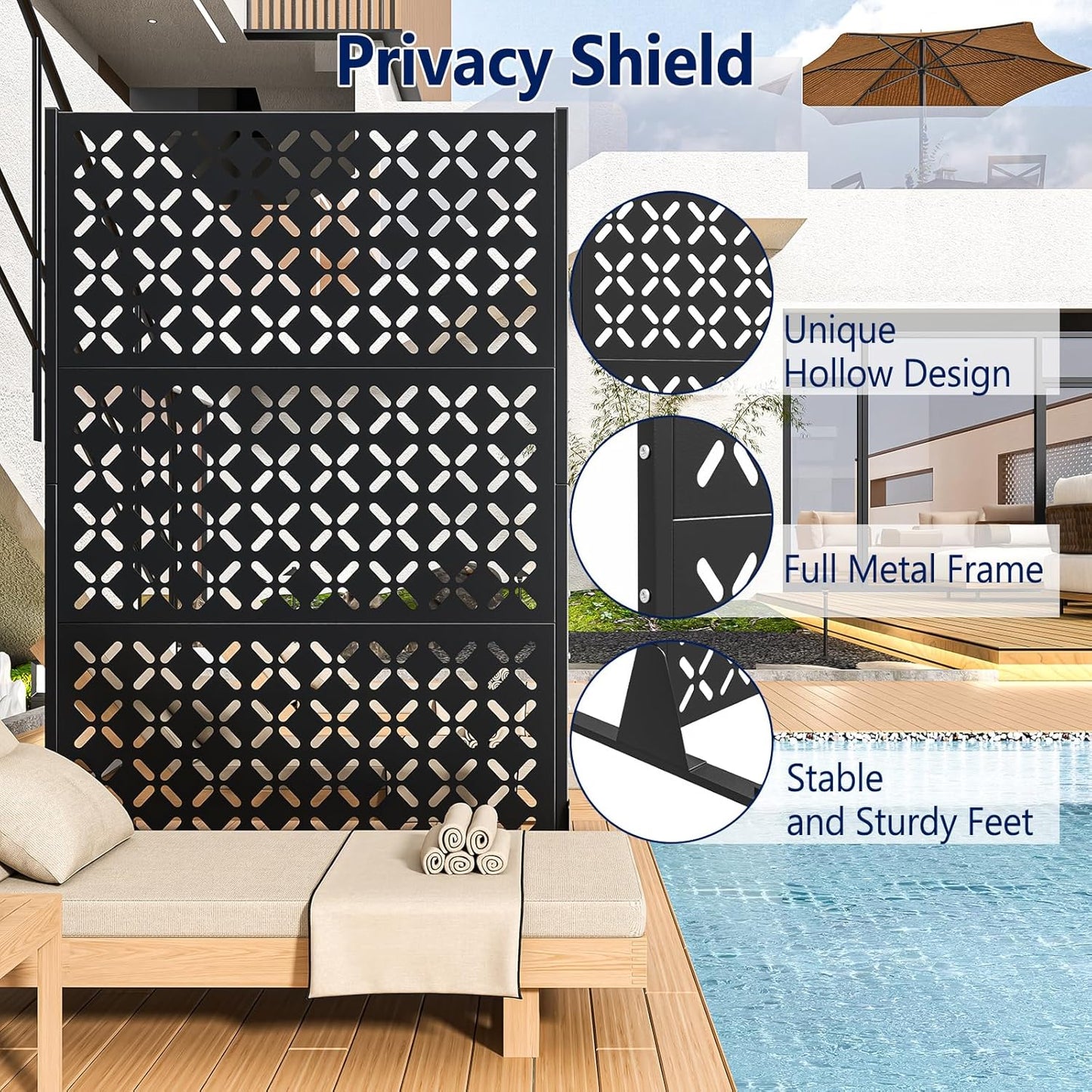 Metal Privacy Screen Outdoor, 72" H Freestanding Privacy Fence with Sturdy Stands, Decorative Privacy Panels Shield for Courtyard, Balcony, Garden and Other Indoor Places(X-Shaped-Fence)