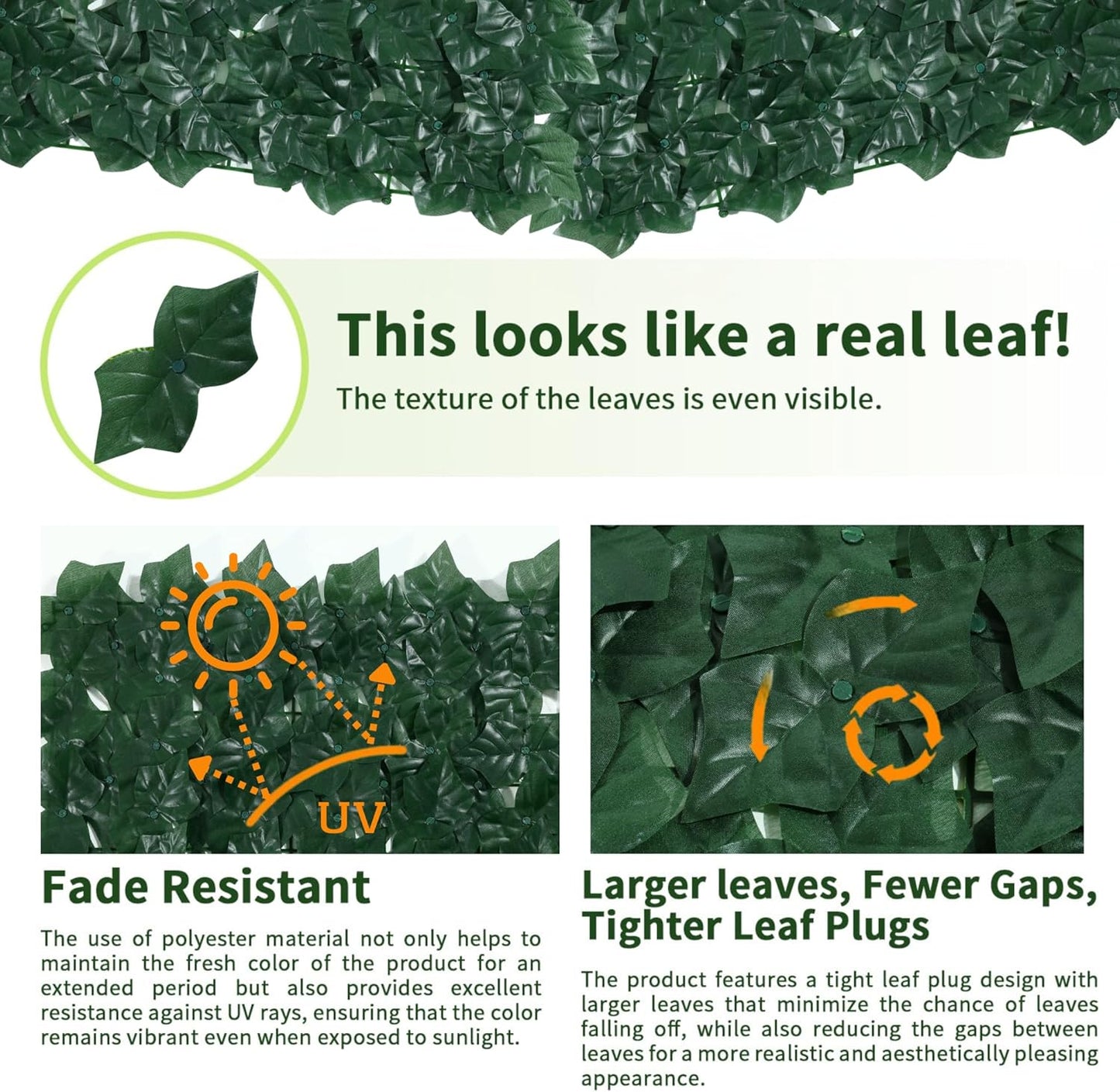 Jinwu Artificial Ivy Privacy Fence Screen (2 Rolls, Total 59x118 inch), Expandable Faux Privacy Fence with 80 pcs Zip Ties, Decoration for Outdoor Garden, Solid-Color Sweet Potato Leaf (Budget)