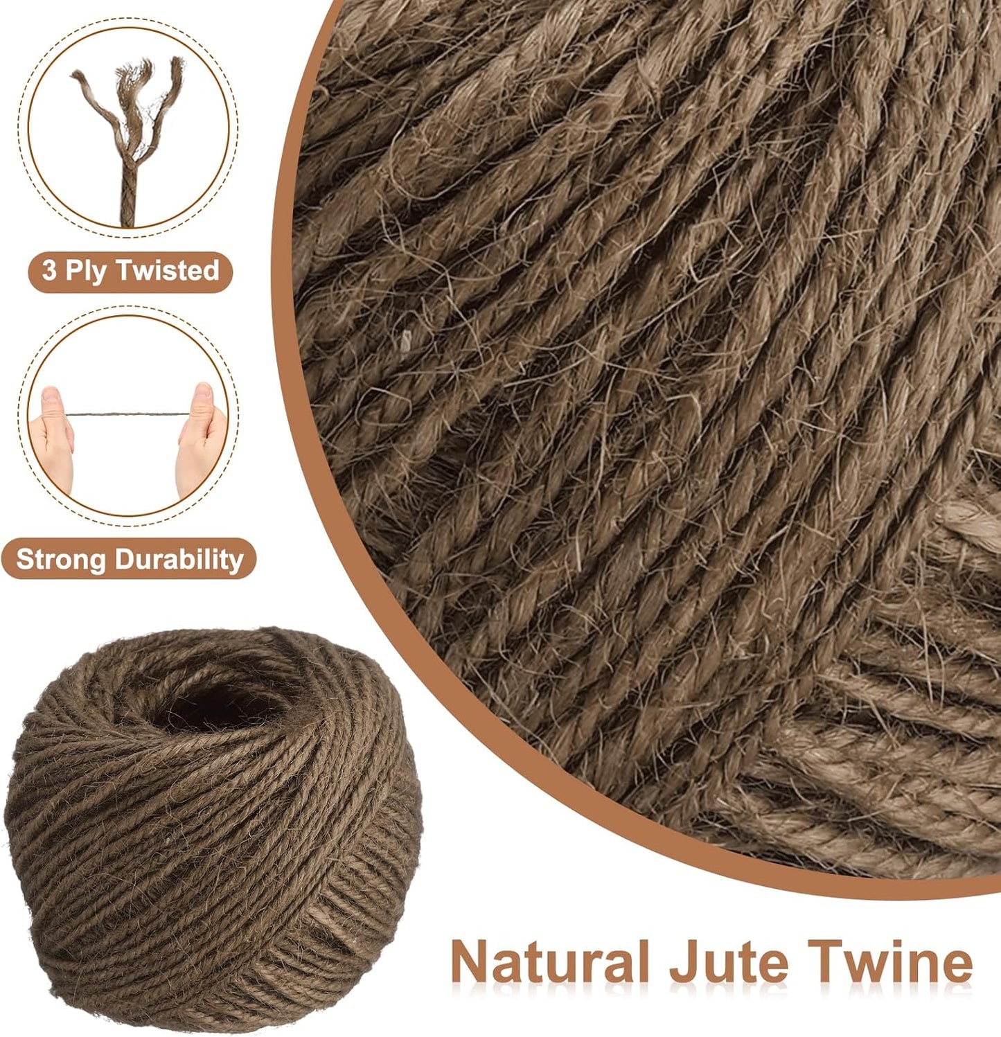 uxcell 164 Feet Natural Jute Twine String,2mm Thin Garden Twine Rope Colored Plant String Cord for DIY Art Crafts Gift Wrapping Decoration Packing Gardening Plant Hanger,Brown