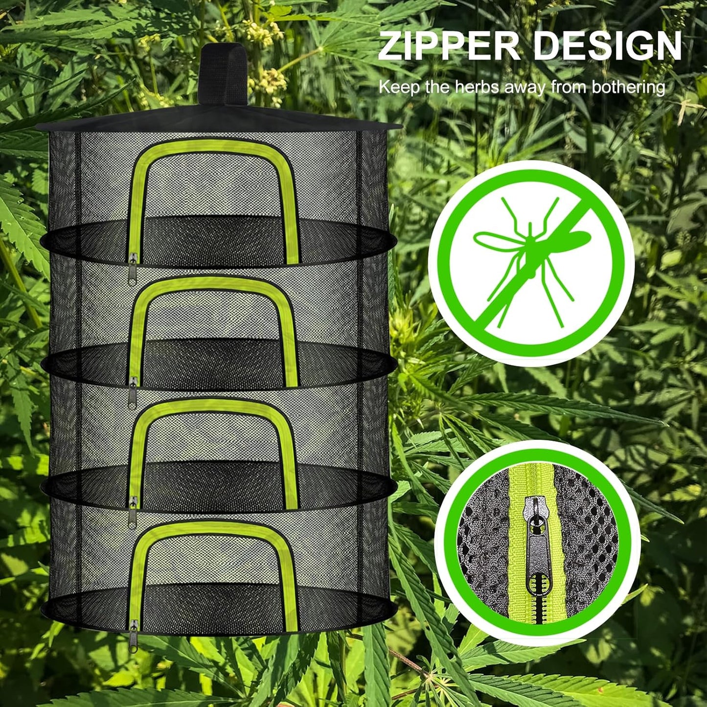 4 Layer Herb Drying Rack, Hanging Mesh Net, Foldable Plant Drying Rack With U-Shaped Zipper, Garden Trimming Shears and Hooks, For Drying Herbs Plants, Fruits, Seafood, Clothing(4 Layers-23.62'')