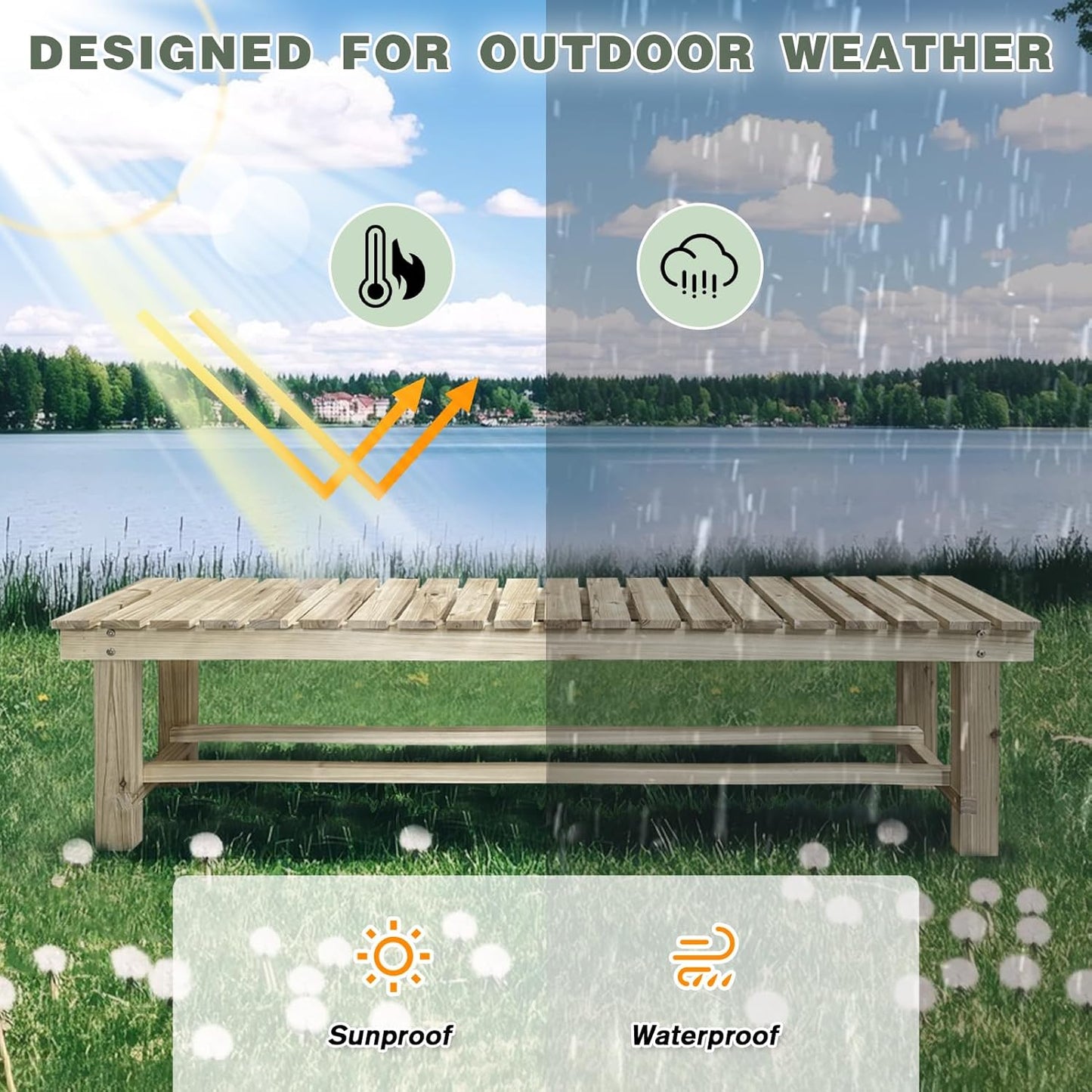 Outdoor Garden Bench, 3-Person Wood Patio Bench Weatherproof Outdoor Backless Bench, Anti-Corrosion and Anti-Rust Garden Benches for Garden Lawn Porch Park Backyard (Natural,47.25''/120cm)