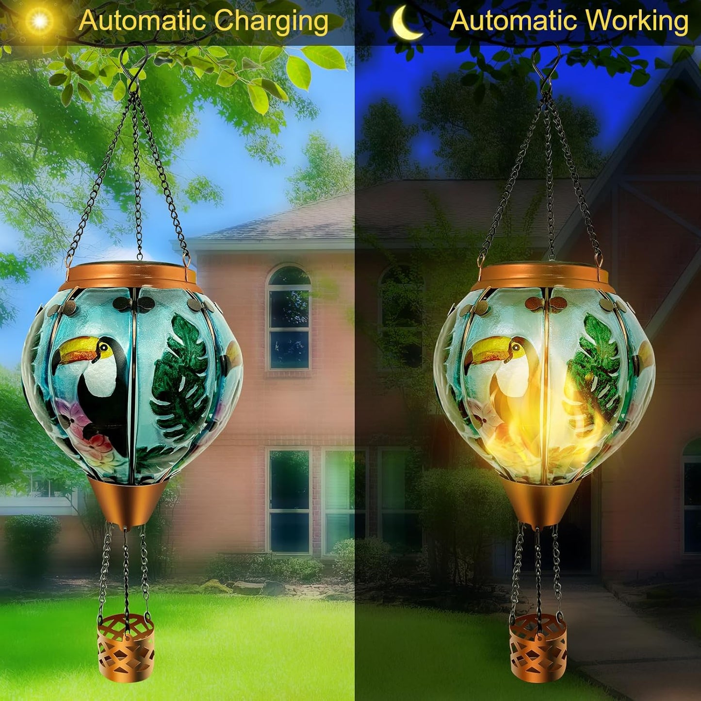 Hot Air Balloon Solar Lights with Colorful Flickering Flames, Great for Outdoor Garden Patio and Party Decoration