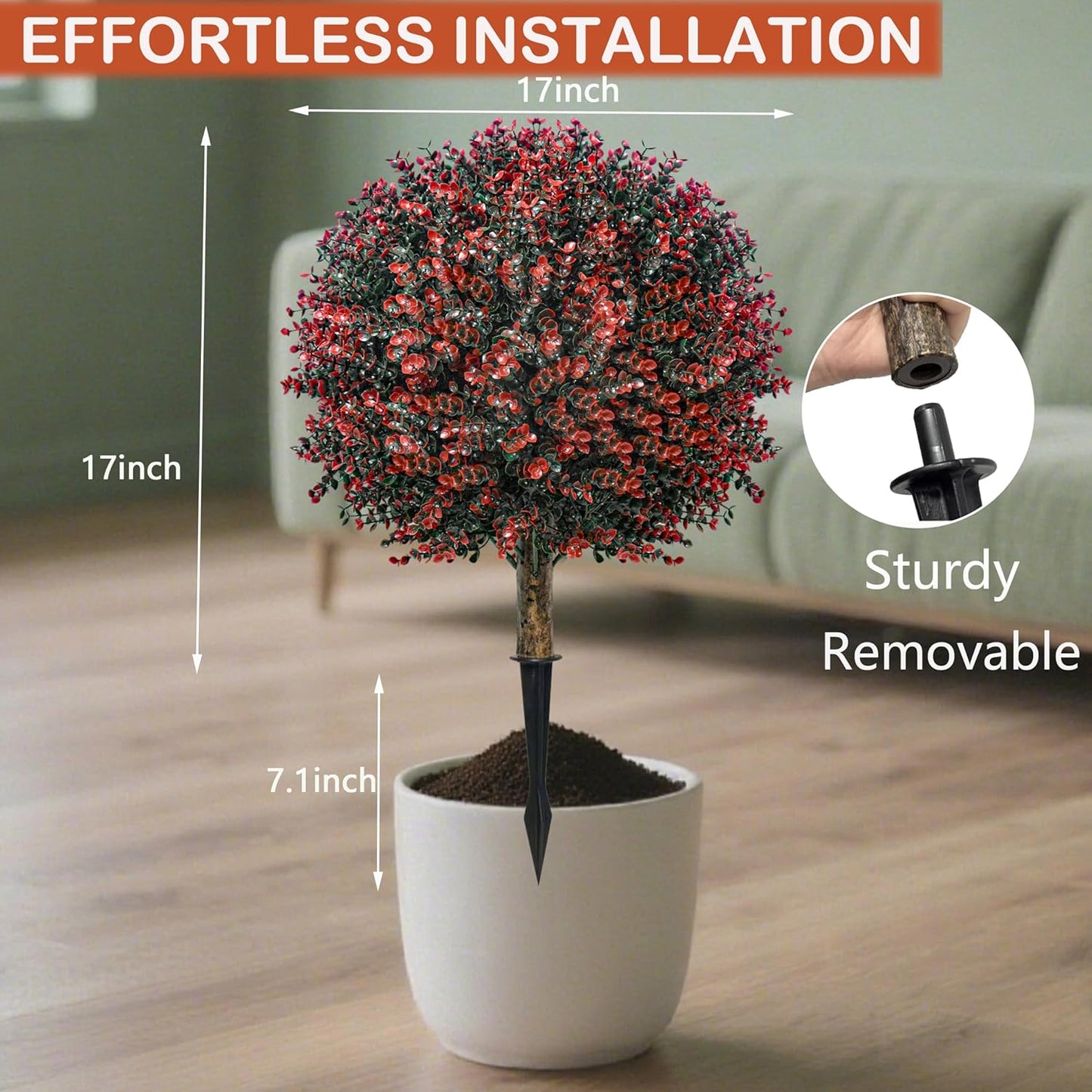 Fall Artificial Boxwood Topiary Ball Tree Bushes with Ground Spike, Set of 2 Outdoor Faux Shrub Topiary Ball, 24" UV Resistant Fake Boxwood Plants for Potted Planter,Indoor,Autumn