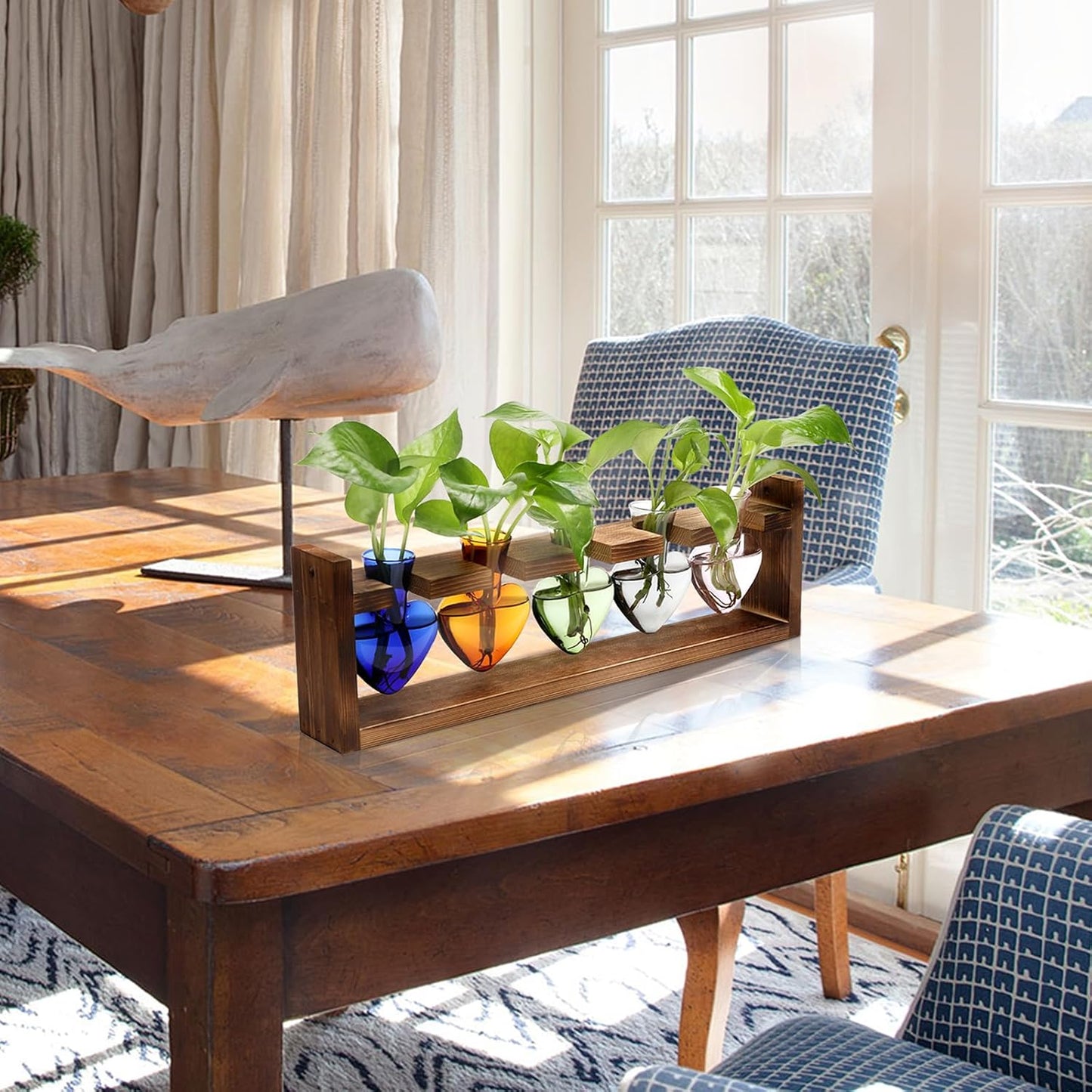 Plant Terrarium Hanging Propagation Stations Gift for Women Plant Lover air Plant Holder with Wooden Stand Heart Glass