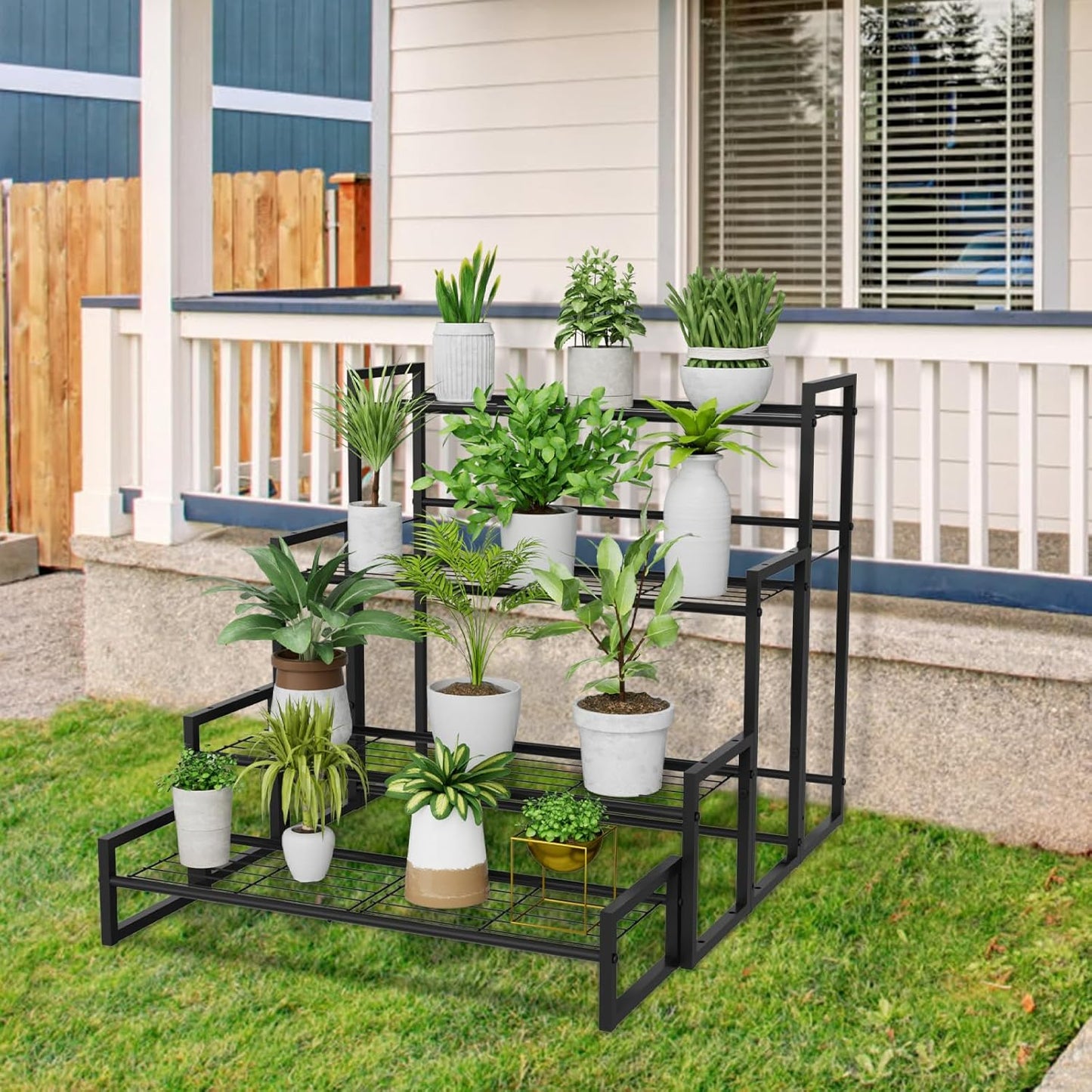Plant Stand, 4 Tier Stackable Tiered Plant Stand, Scalable Heavy Duty Tall Plant Shelf for Indoor Outdoor, Garden, Display Shelves, Flower Pot Holder, Black