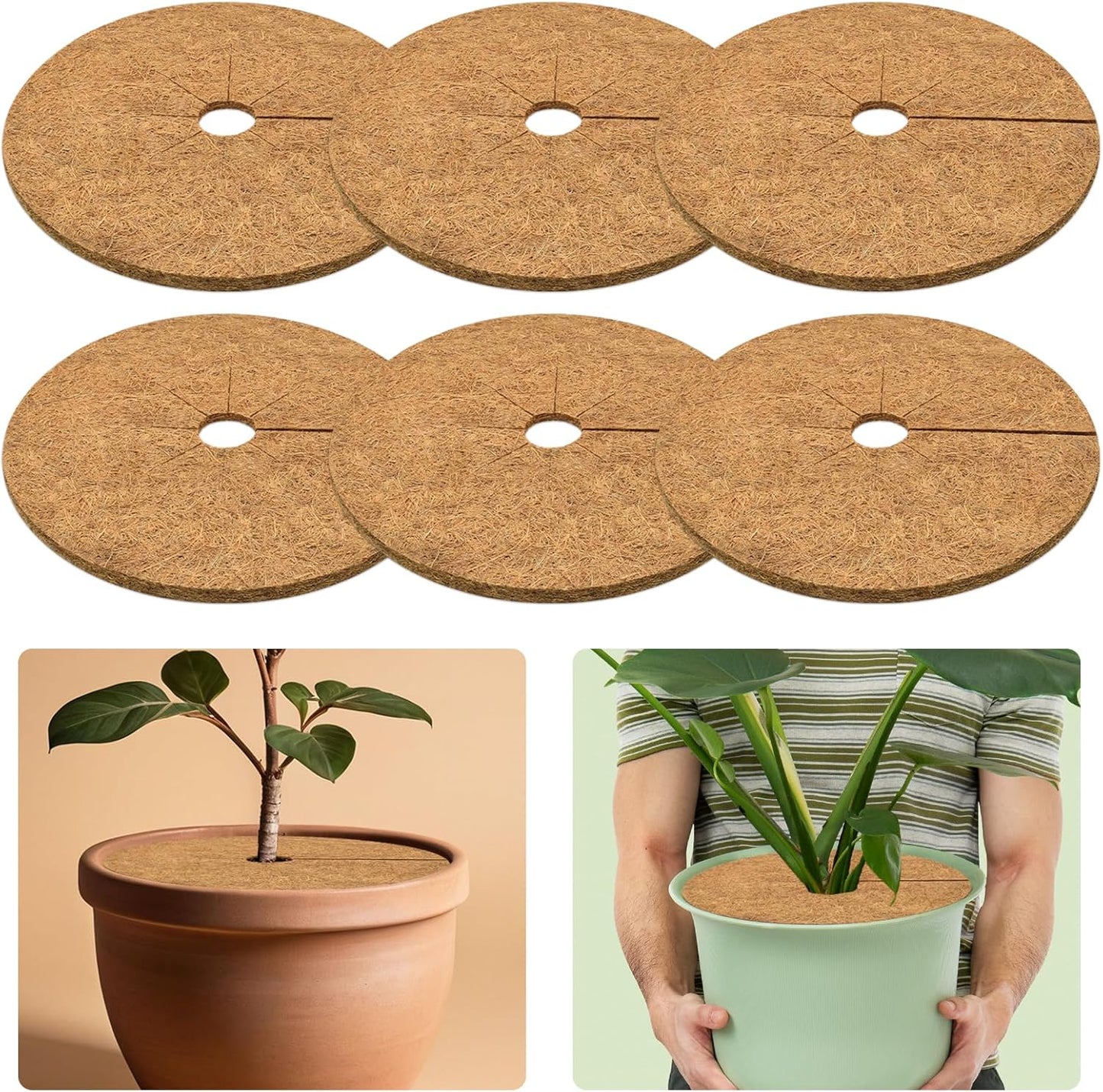 ZeeDix 6 Pack 18 Inch Coconut Fiber Tree Mulch Ring, 100% Natural Coco Coir Tree Ring Mulch Mat, Coconut Coir Discs Plant Cover Tree Protectors Mats Mulch Rings for Landscaping Trees Outdoor Plants