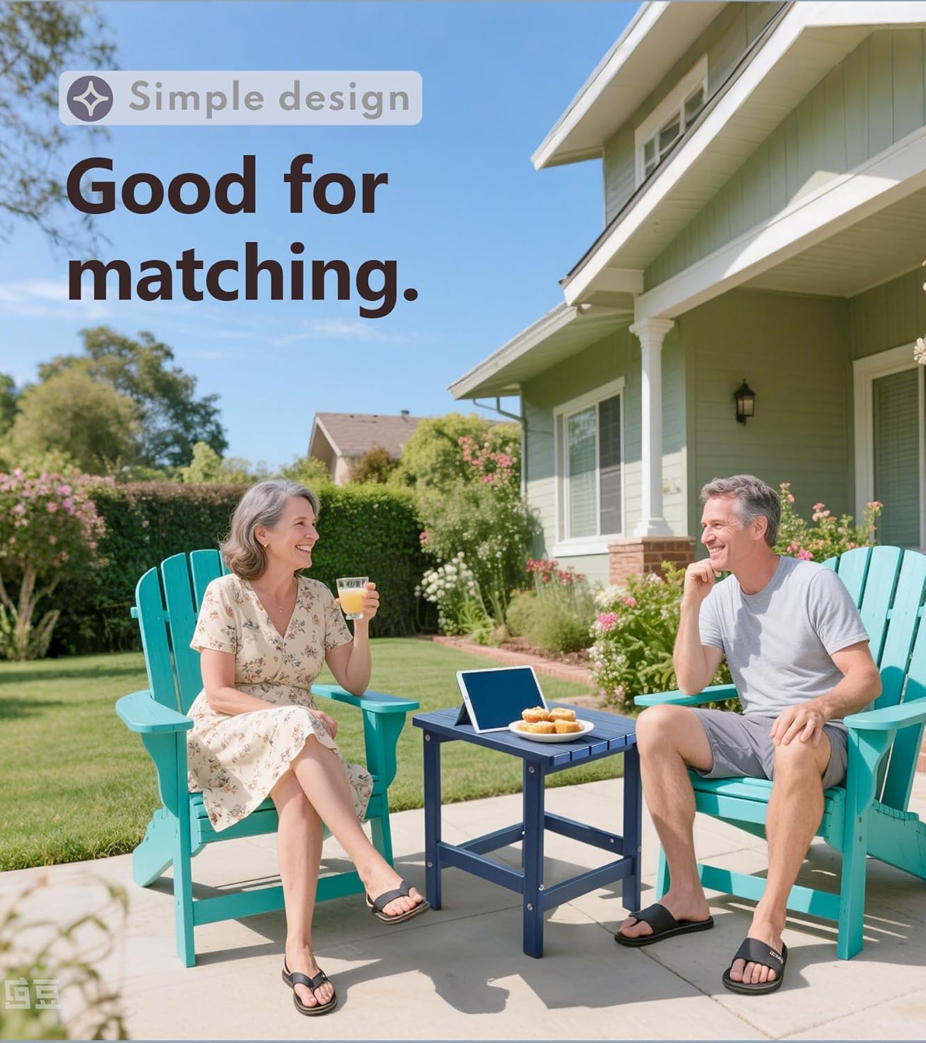 PASAMIC Adirondack Square Side Table, HDPE Outdoor Side Tables, Weather Resistant End Table for Patio, Backyard, Pool, Indoor Companion, Beach, Easy Maintenance (Navy Blue)