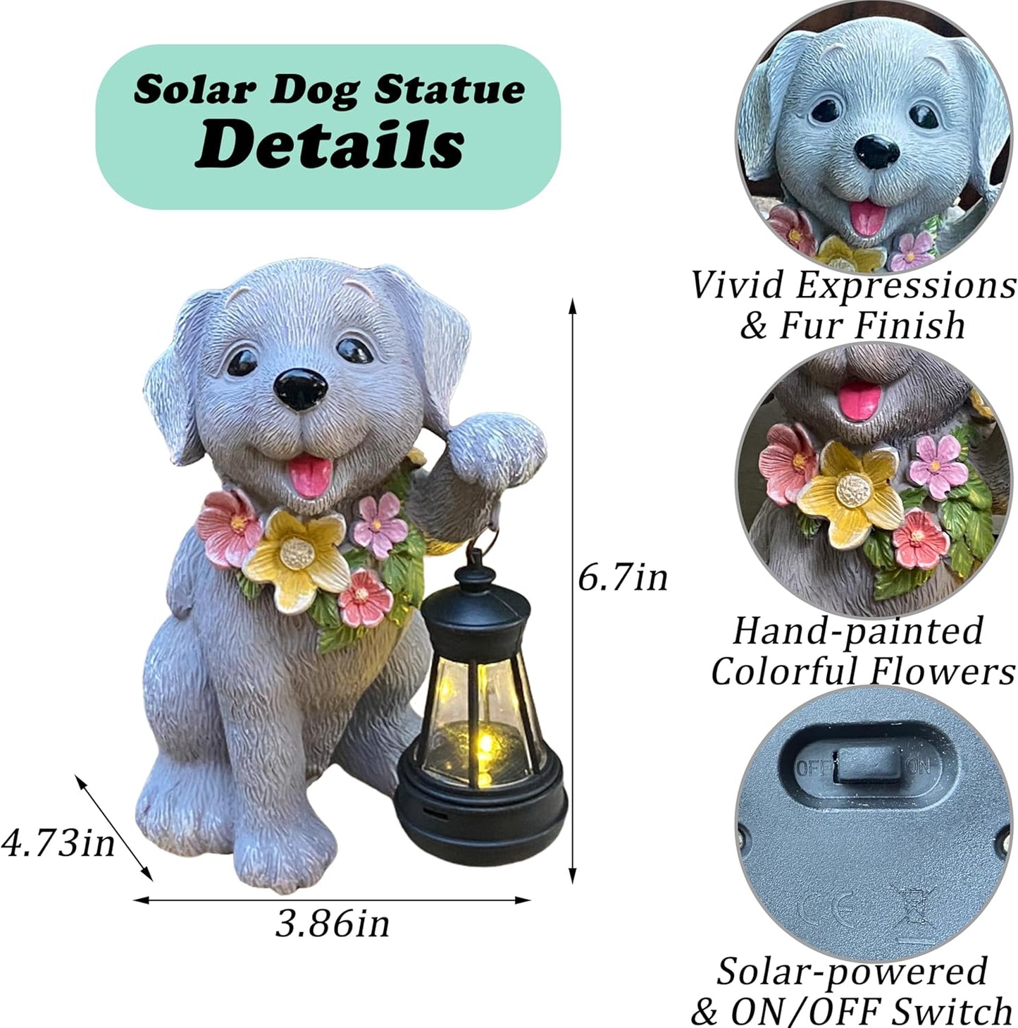 Solar Dog Statue for Garden, Dogs Solar Light with Lantern, Outdoor Cute Dog Statues for Yard, Lawn, Patio Decoration, Birthday, Housewarming, Gardening Gifts for Women