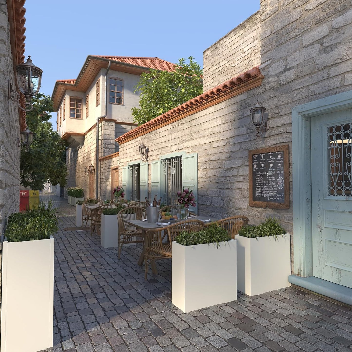 Galvanized Steel Metallic Heavy Planter for Outdoor Plants Metal Outdoor Planter Spliced Flower Box with Partitions for Outside,Indoor,Garden (White, 36 * 15 * 24)