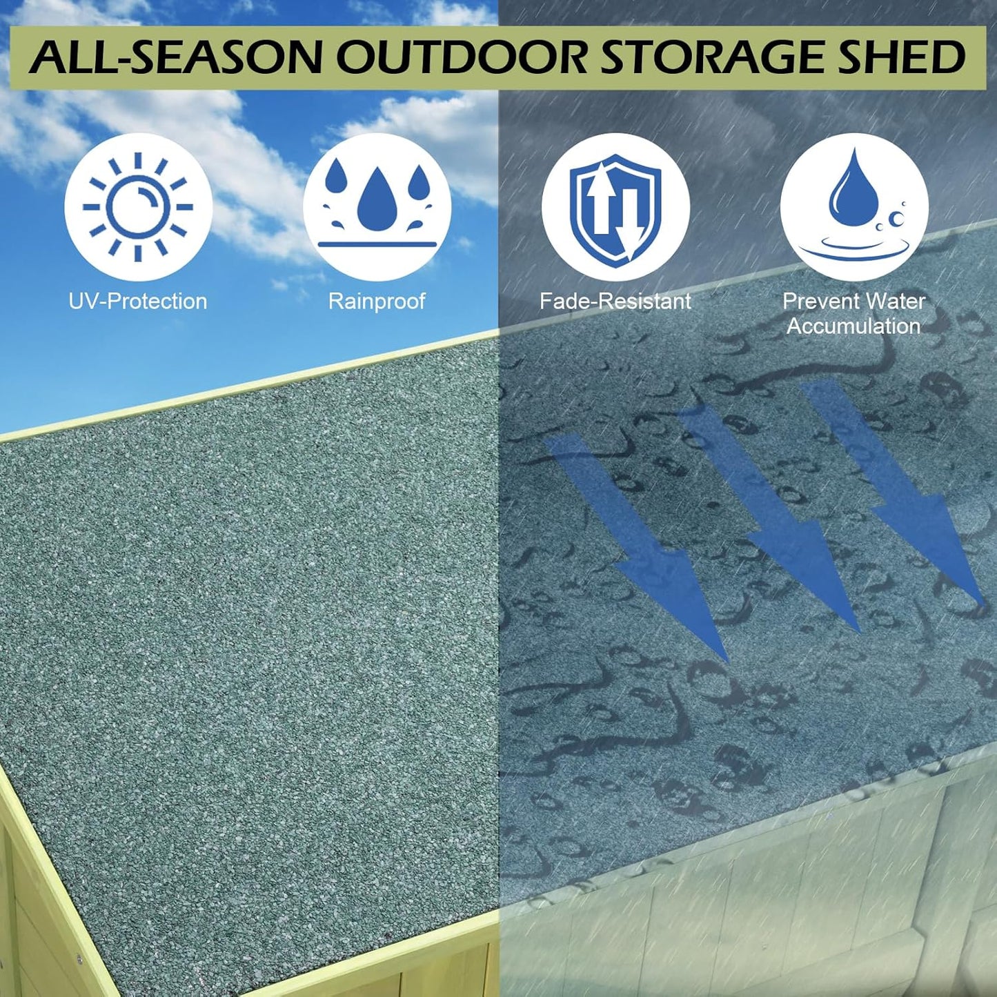 Outvita Outdoor Storage Cabinet with Waterproof Roof, Double Lockable Doors Garden Shed with 2 Removable Shelves, Wooden Storage Shed with Large Storage Space for Yard Garge Patio Deck Porch（Green）