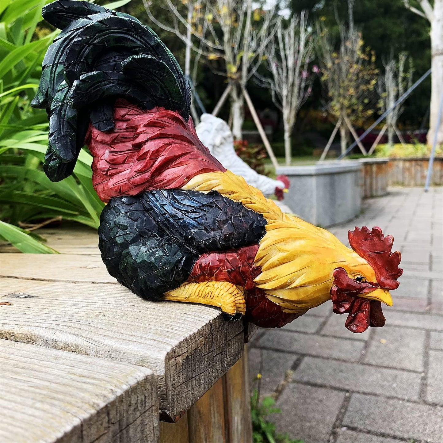 Garden Statues Cock Art Decoration Rooster Figurine for Yard, Chicken Sculpture Ornaments (Red)