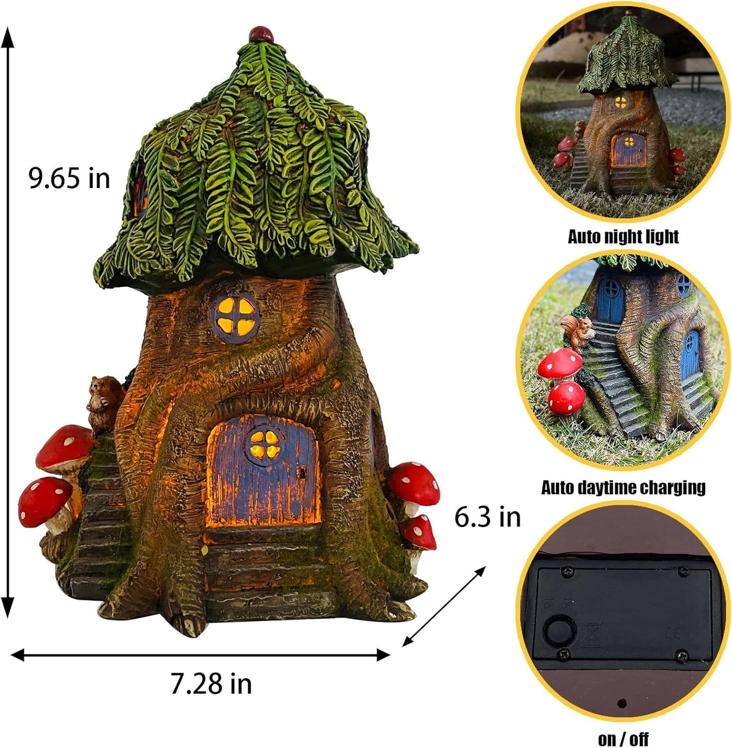 COWOS Solar Light Fairy Tree House, Fairy Garden House Statues,Tree House Figurines with Solar Light for Indoor Outdoor Art Decorations, Patio Yard Lawn Ornaments Gift