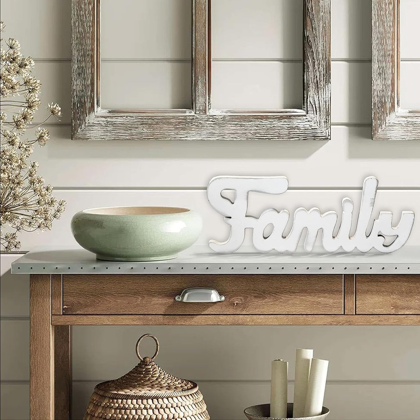 Rustic Wooden Family Signs for Home Decor Wall 15", Farmhouse Distressed White Christmas Tabletop Decor Signs, Fireplace Mantle decor, Thanksgiving Family Wall Decor for Living Room