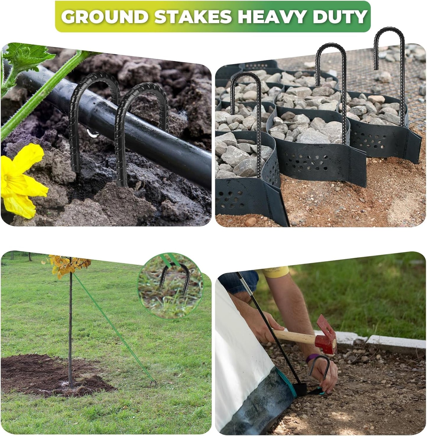 Ground Stakes 12 inches 18-Pack J Hook Rebar Stakes 5/16" Diameter Tent Stakes Heavy Duty Metal Stakes for Outdoor Decorations, Yard Inflatables and Chain Link Fence