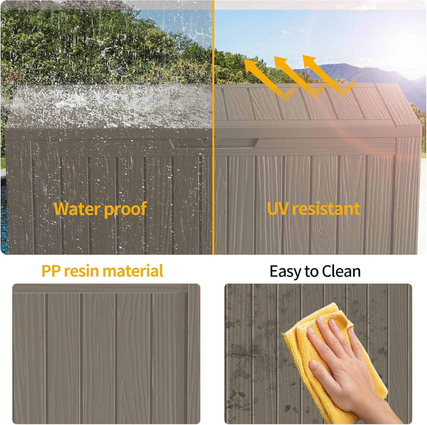 80 Gallon Waterproof Large Resin Deck Box Indoor/Outdoor Lockable Storage Container and Seating for Garden, Pool, and Patio (80 Gallon, Grey)