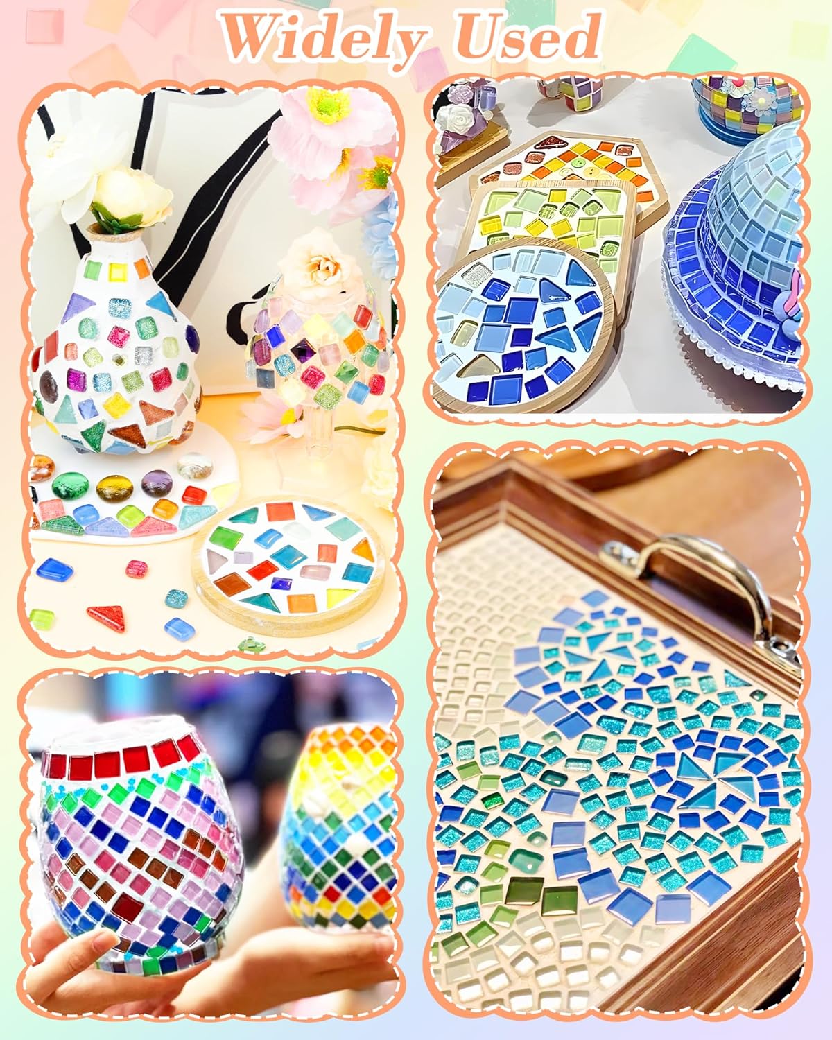 FIVEIZERO 420g Mosaic Tiles for Crafts - 280Pcs Glass Mosaic Kits, Mixed Shapes Mosaic Glass Pieces for Art, Irregular Tiny Mosaic Tile for DIY Projects, Home Decoration(Black)