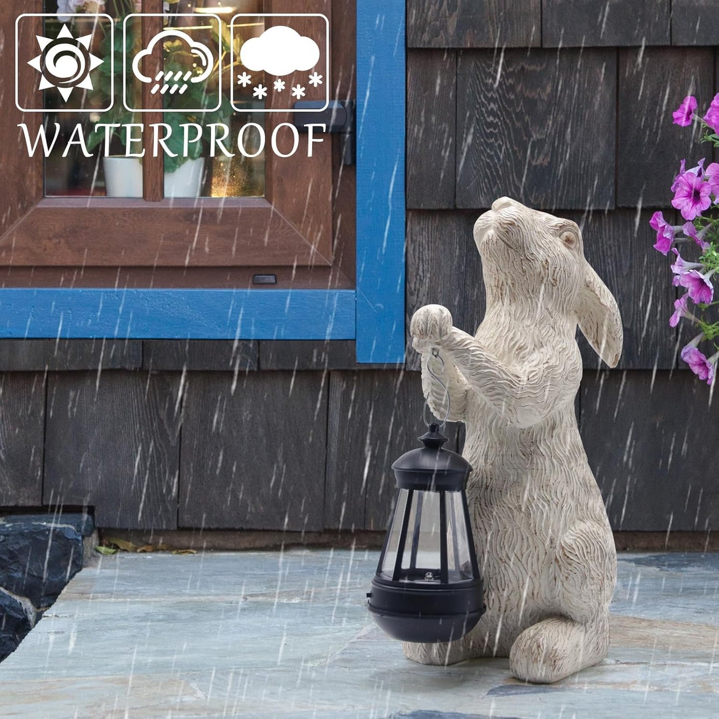 Garden Statues Rabbit with Solar Lights- Bunny Figurine Outdoor Rabbit Fall Decor for Home Lawn,Balcony-Yard Art Garden&Patio Whimsical Decor,Unique Housewarming&Birthday Gifts for Women Mom