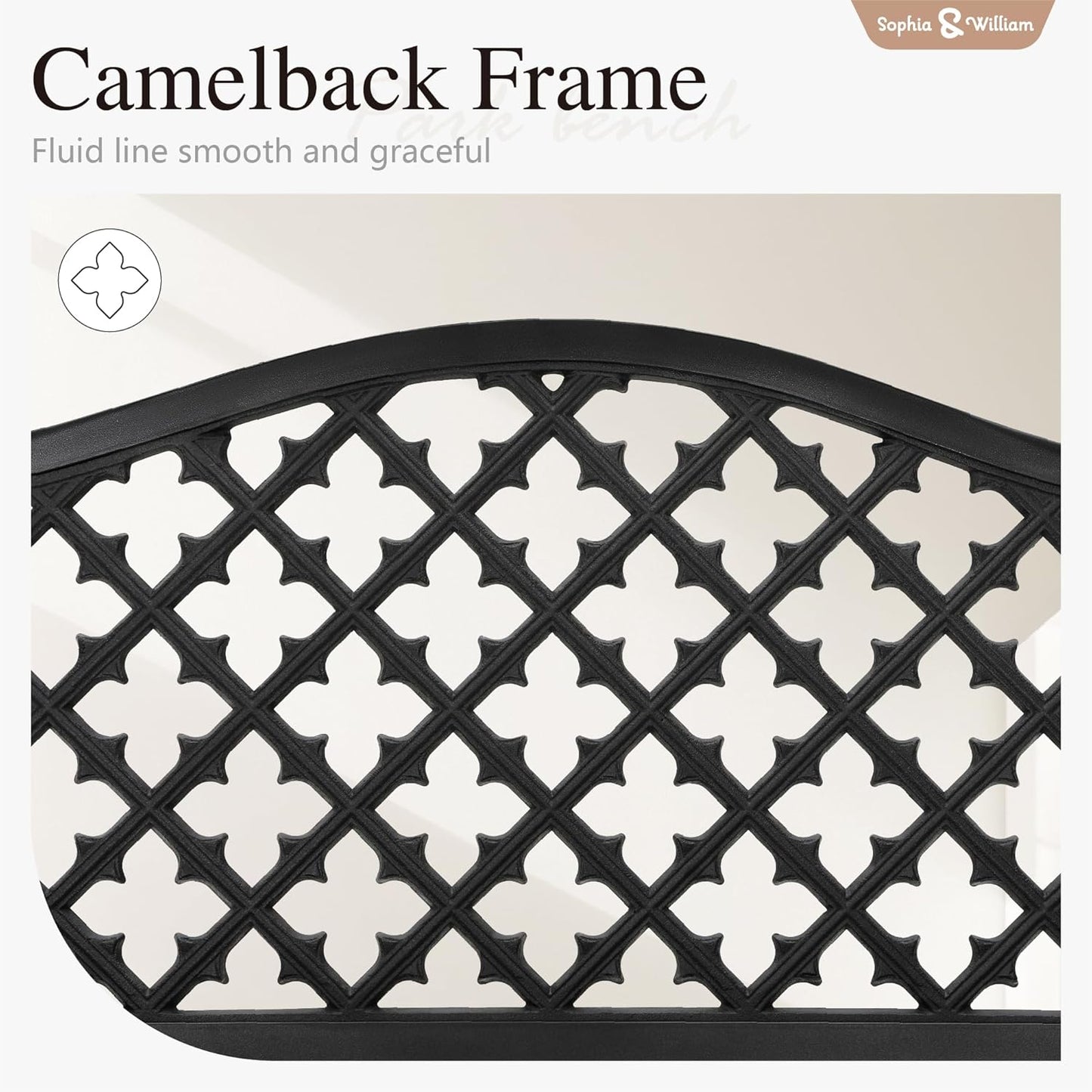 Sophia & William Outdoor Bench, 50 inches Metal Garden Bench, Cast Iron Park Benches for Outside with Floral Backrest and Straight Legs for Porch Yard Lawn Deck,Black