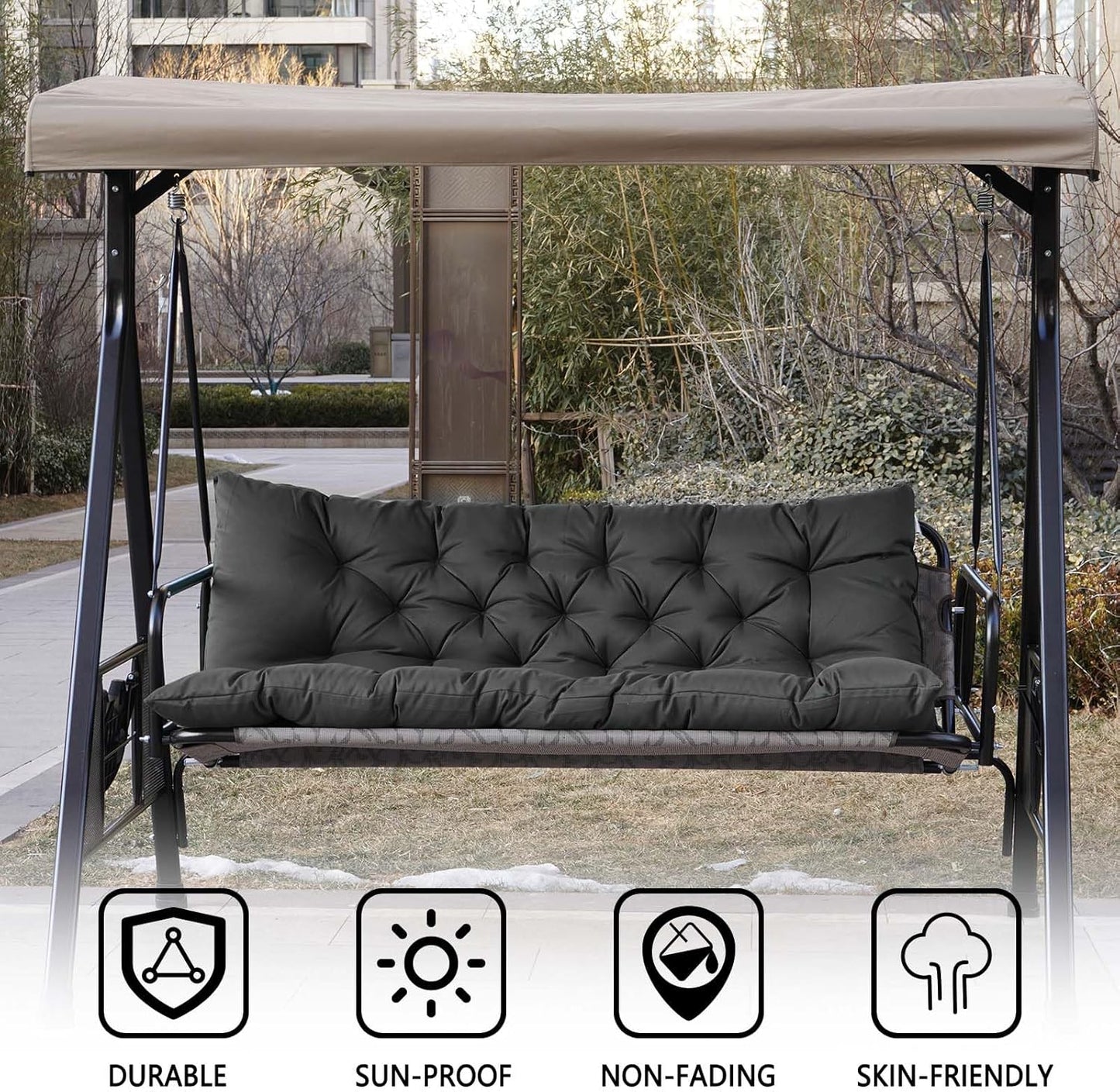 Porch Swing Cushions,Outdoor Cushions 3 Seater Replacement with Backrest, Waterproof Thickened Bench Cushion with Ties for Porch, Patio,Outdoor, Backyard and Garden(Dark Gray 60 * 40 in)