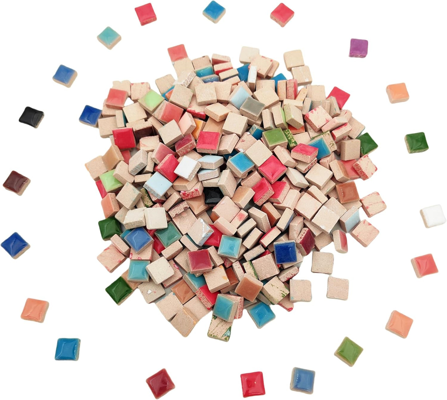 500g/1.1lb Random Color Irregular Ceramics Mosaic Tiles,DIY Making Creative Ceramic Mosaic Tiles for DIY Craft Plates Flowerpots Vases Cups Mosaic Making Supplies (Square(0.47"))