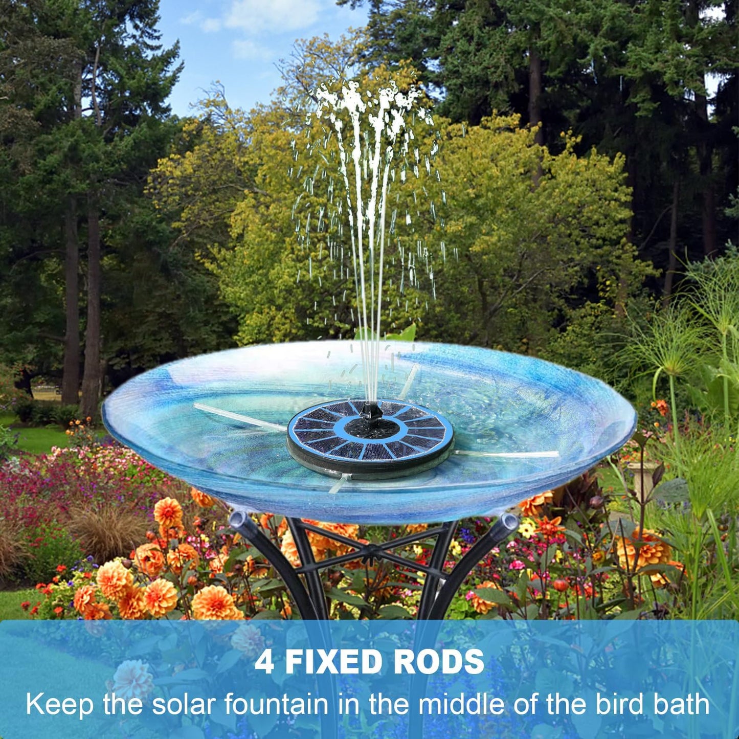 Solar Water Fountain with 2000 mAh Battery Backup Works in Cloudy, 3.5 W Glass Small Solar Fountain Pump with 7 Nozzles, Bird Bath Fountains Solar Power for Bird Bath, Hummingbird,Pond, Garden