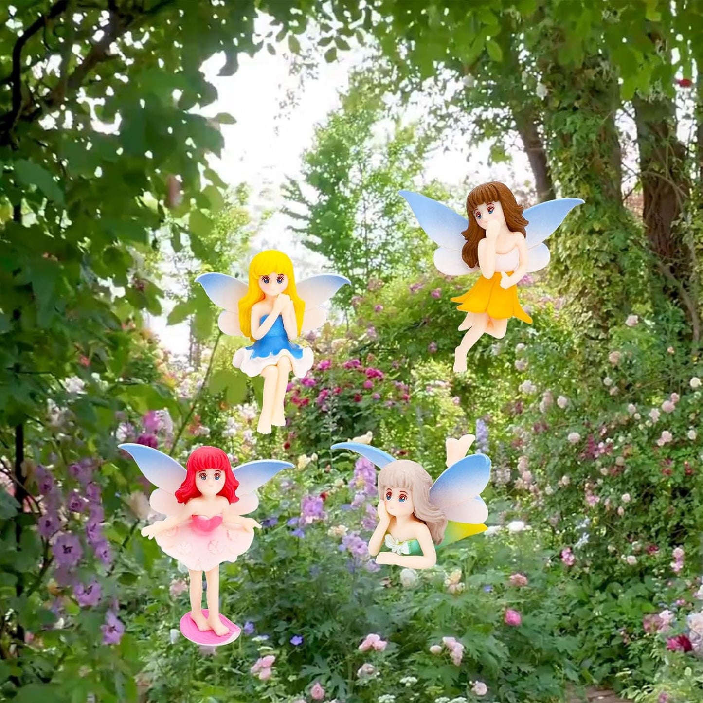 ONEST 4 Pieces Miniature Fairy Garden Accessories Small Fairy Figurines Hand Painted Fairies Figures Girl Fly Wing Figurines for Car Decor Fairies Garden Flower Pot Birthday Cake Topper