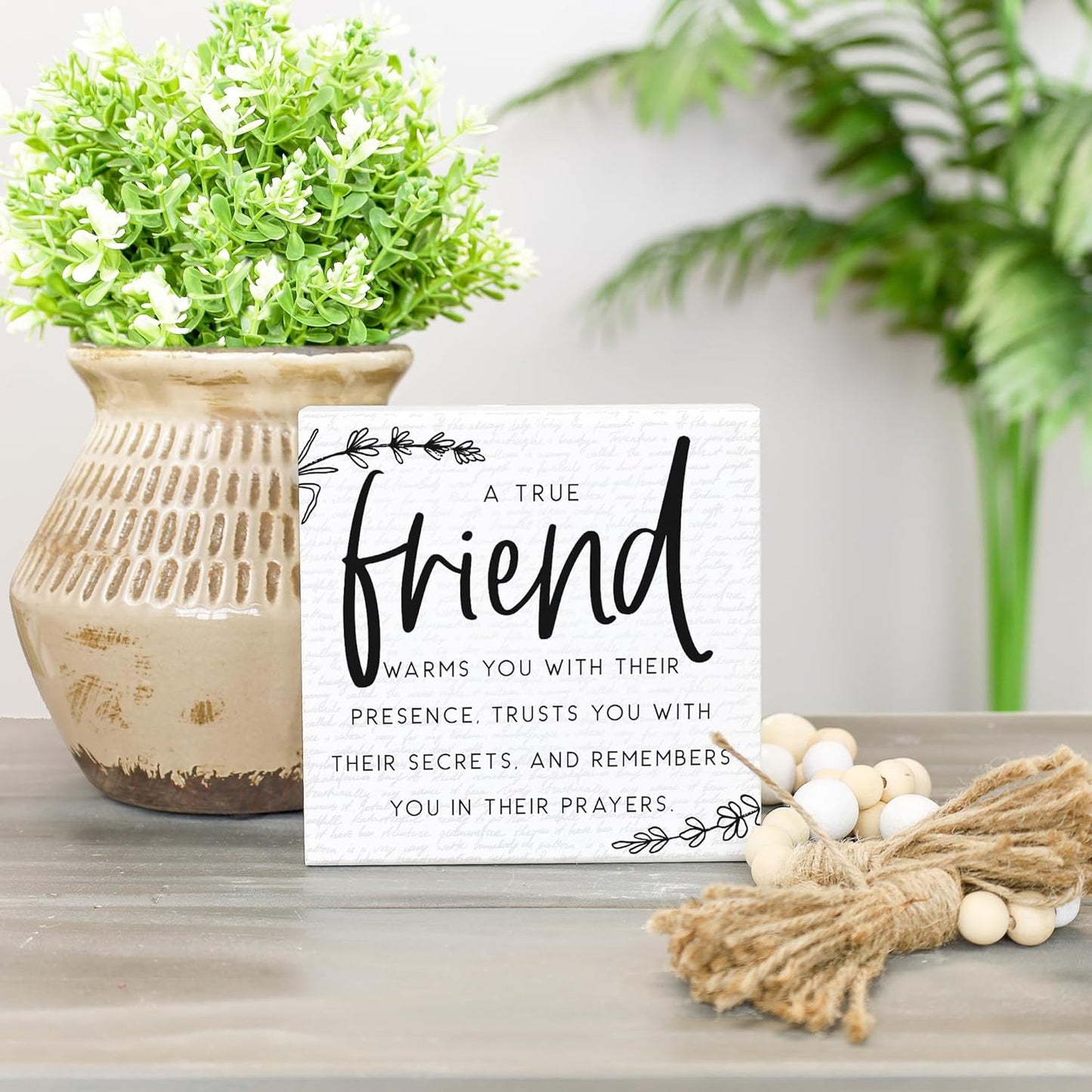 Simply Said, INC A True Friend 5.25 inch Wood Block Sign, Friendship Small Talk Square Rustic Wooden Plaque, Made in USA, STS1797
