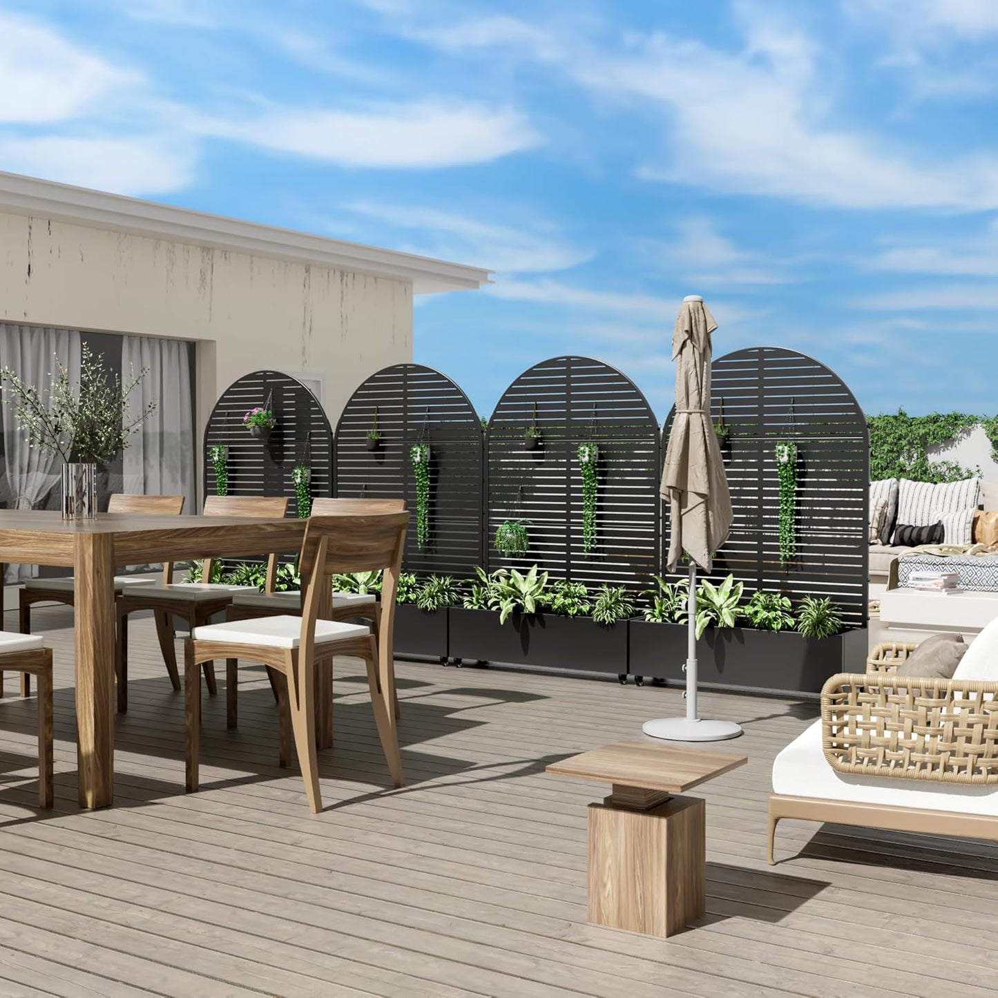 Casaphoria Metal Raised Garden Bed with Trellis and Wheels, 72"x47"x16" Arched Planter Box for Climbing Plants, Vegetables & Vines, Features Drainage Holes and Privacy Screen (Black-Louvered)