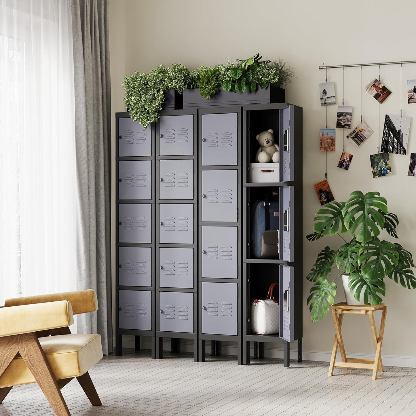 Letaya Metal Locker for Employees,5 Tiered Lockable Storage Organizer Steel Wall Lockers for Work,School,Gym,Home,Office,Staff,Kid Room (5 Door-Black Gray)