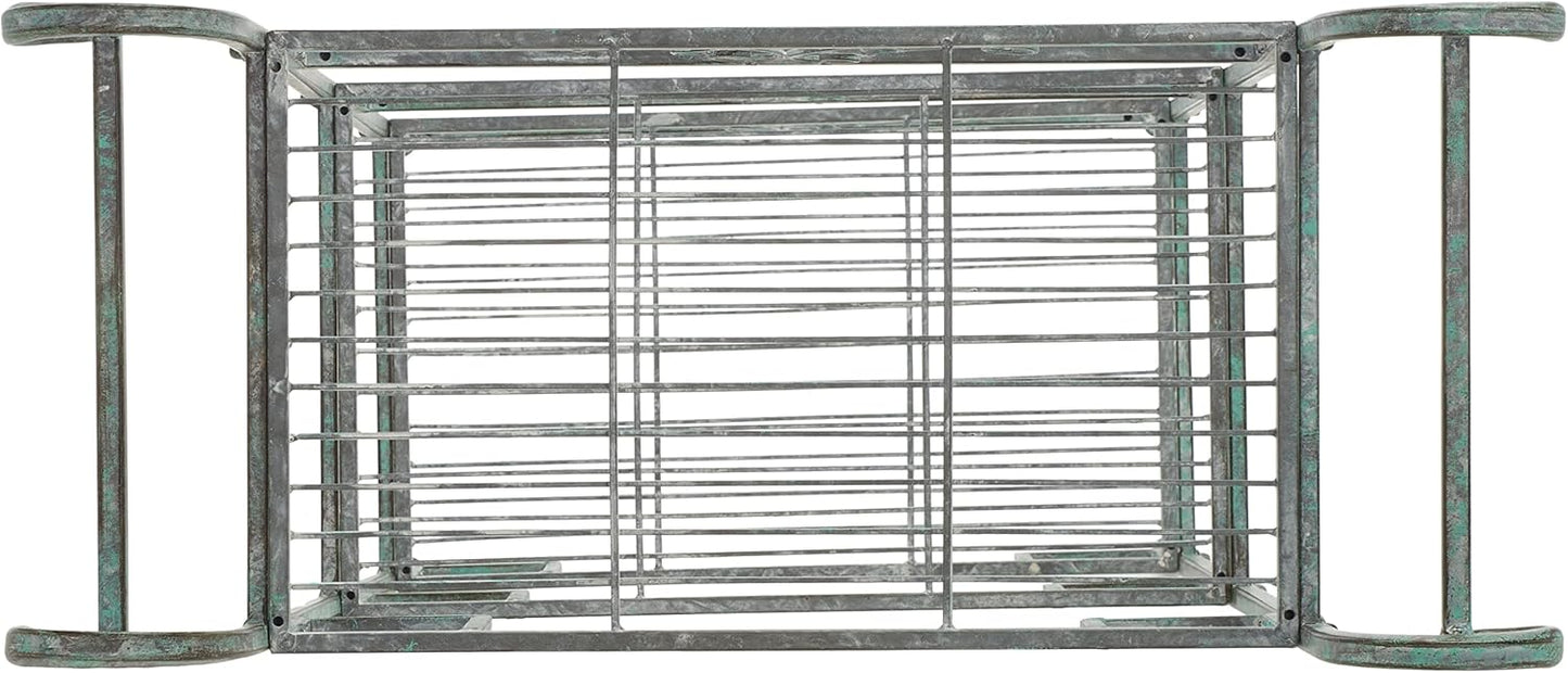 SAFAVIEH Outdoor Collection Noreen Victorian Scroll Antique Dark Green Wrought Iron 3-Tier Shelf