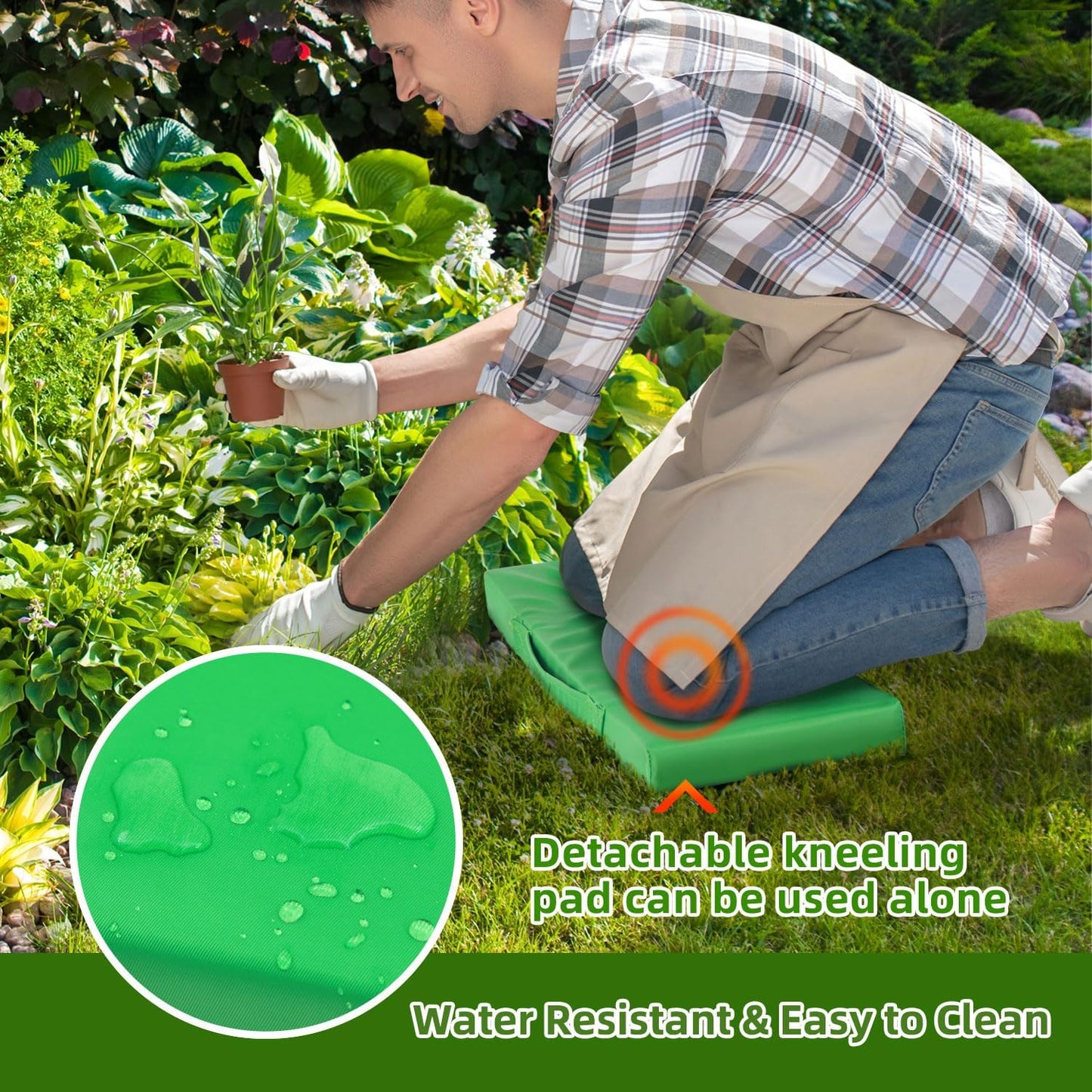 Ohuhu Garden Kneeler and Seat: Upgraded Widened Gardening Stool with Detachable Soft Kneeling Pad, Foldable Garden Bench Heavy Duty with Large Tools Bag and Pouch, Gifts for Women Men Seniors Gardener