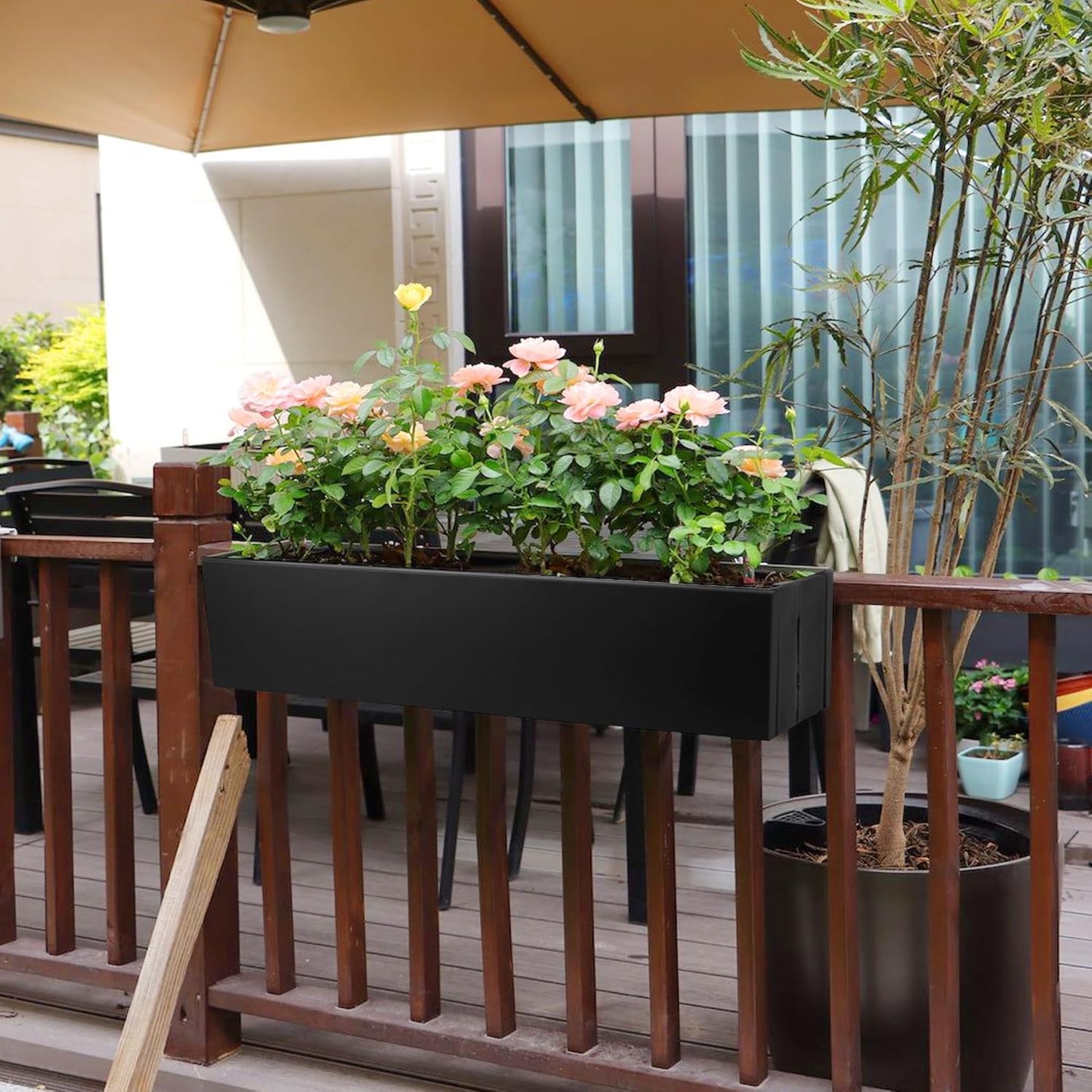 2 Pack Metal Railing Planter Box, 30 Inch Balcony Planters with Adjustable Brackets, Large Hanging Planters for Outdoor Fence Deck