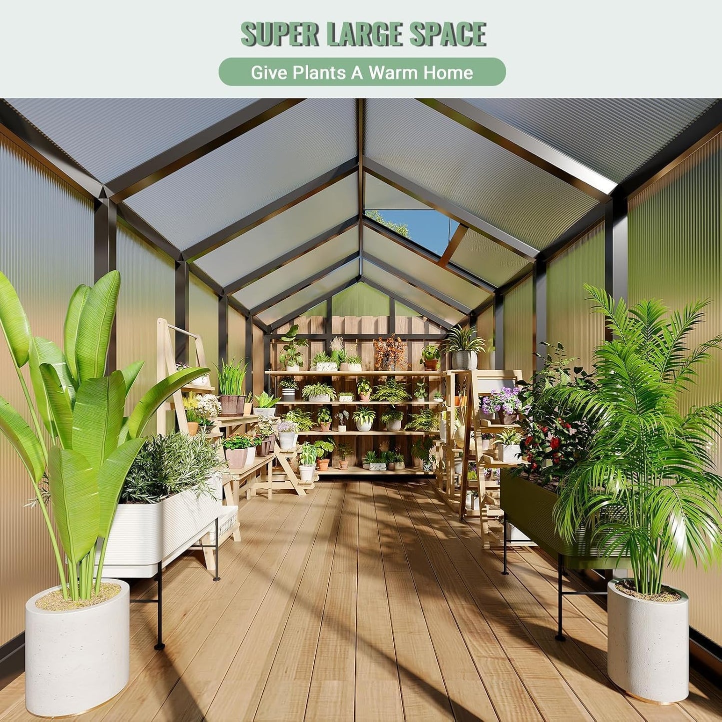 Greenhouse, 6x10 Ft Outdoor Greenhouses with Roof Vents and Sliding Doors, Aluminum Frame Polycarbonate Accessible Greenhouses, Suitable for Outdoor Gardens and Backyards, Black