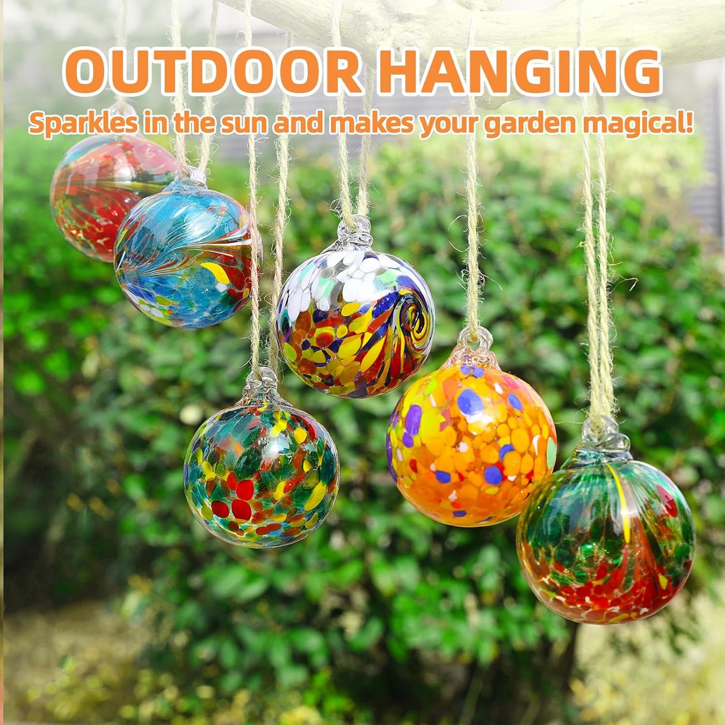 VOREEN 6pcs Hand-Blown Glass Ornaments Balls Hanging Gazing Ball Friendship Ball Glass Witches Balls for Outdoor Garden Patio Window Home Décor, Gift for Mom Wife Friend