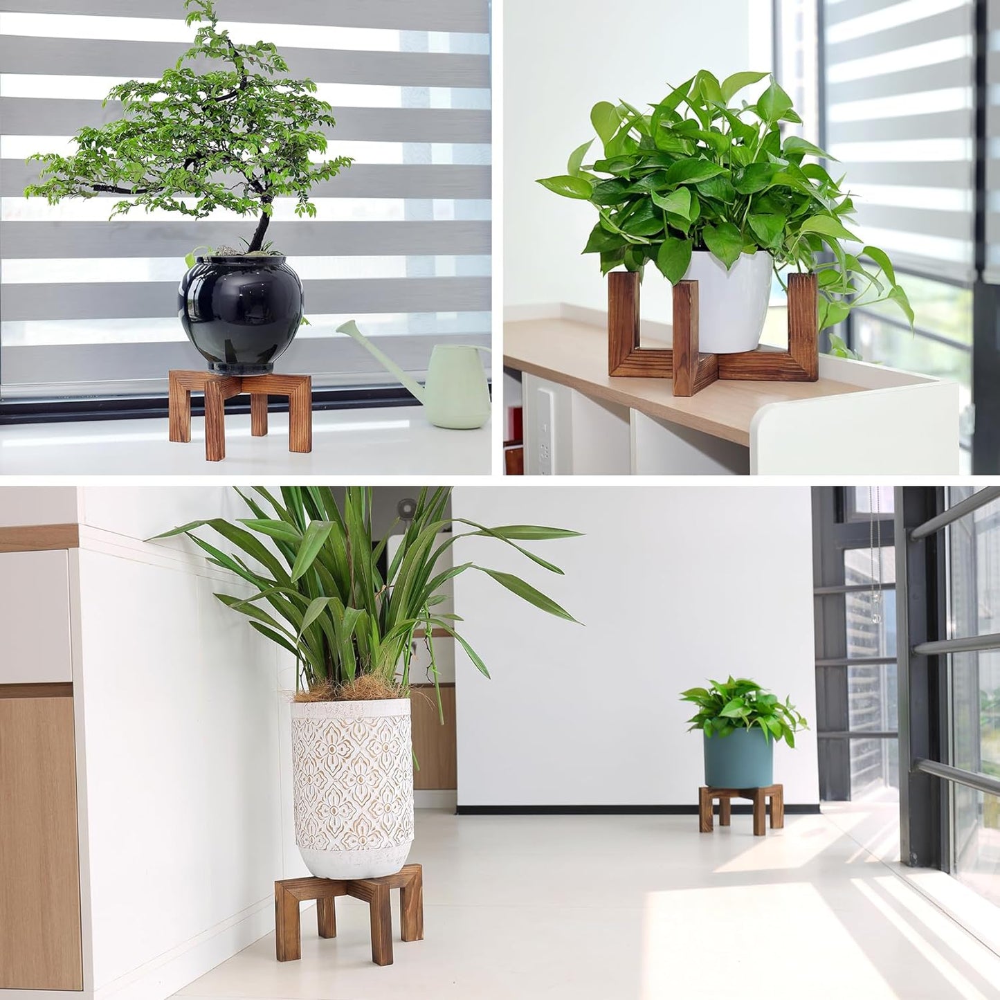 Plant Stand, Indoor/Outdoor Wood Plant Holder, Single Flower Pot Stand, Sturdy Planter Stand (Walnut, Fit 5-9 Inch Pots)