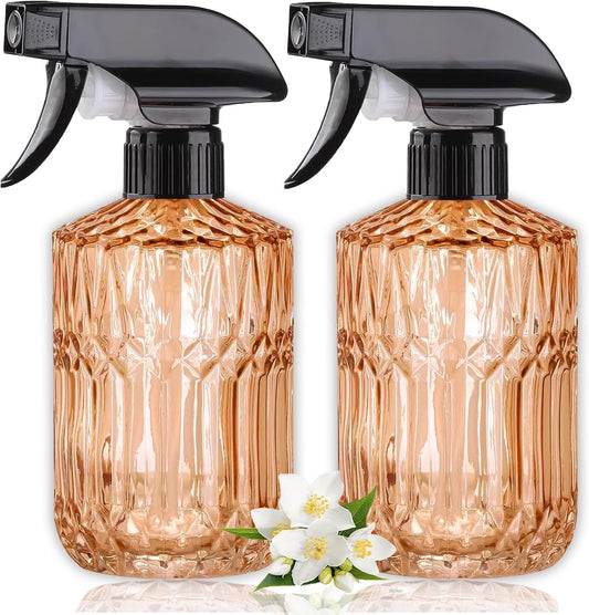 Empty Glass Spray Bottles, 15oz Refillable Water Bottle Spray, Plastic Top Pump, Reusable Adjustable Mist Sprayer Squirt, Handheld Bottles Containers Refillable for Hair, Cleaning, Gardening, Plants