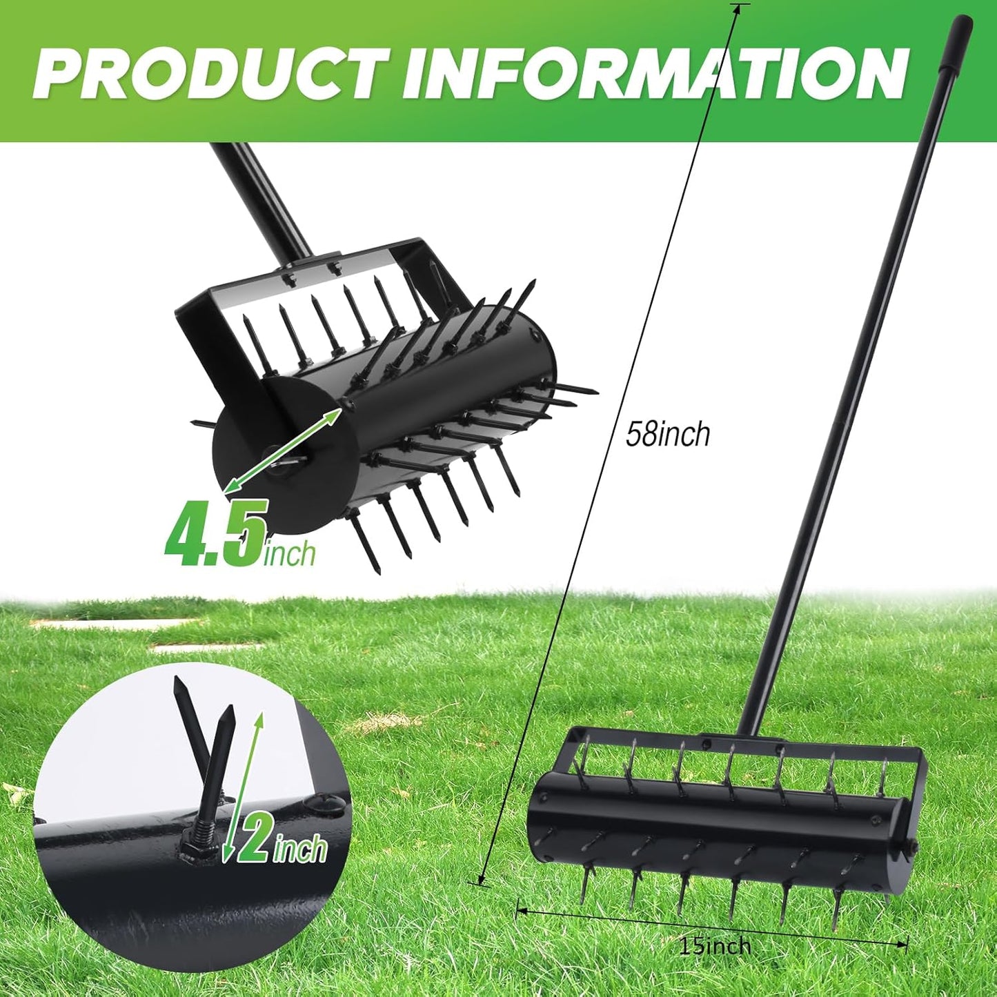 Rolling Lawn Aerator, 42 Spikes Pre-Assembled, Heavy Duty Grass Aerator Tool with Adjustable Handle, Push Grass Aerator for Lawn Care and Healthy Growth
