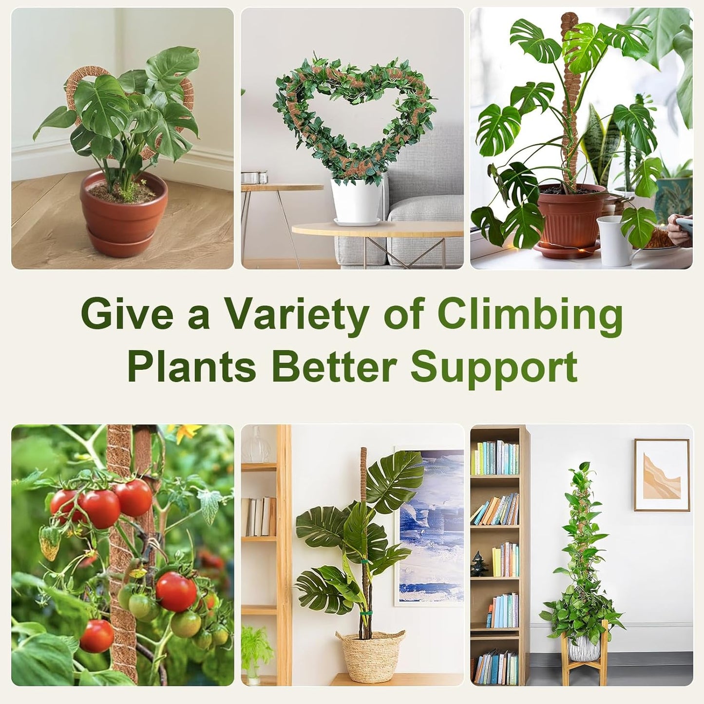 2 Pack 63'' Bendable Moss Pole Monstera Plant Support for Indoor Climbing Plants, Tall Plant Stick Support Stake for Potted Plants, Pothos, Philodendron