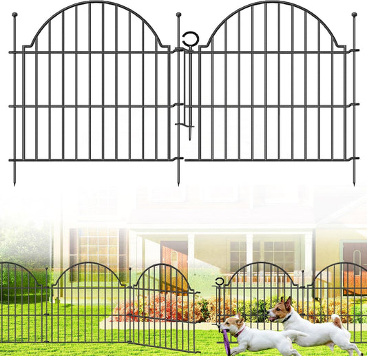 Decorative Metal Garden Fence with Gate Lock 10 Panels, 24in (H) x 20ft (L) No Dig Dog Fence Outdoor for Yard, Temporary Rustproof Metal Wire Rabbit Dog Garden Border Fencing for Patio