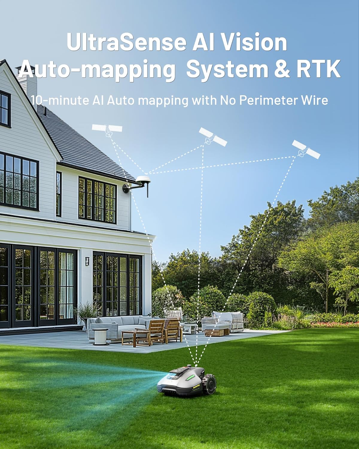 YUKA mini 700 Robot Lawn Mower for 0.17 Acre, UltrasenseAI Vision+ RTK Positioning, Auto Mapping, App Control,50% Slope,Perimeter Wire Free, 15 Mowing Zones Management