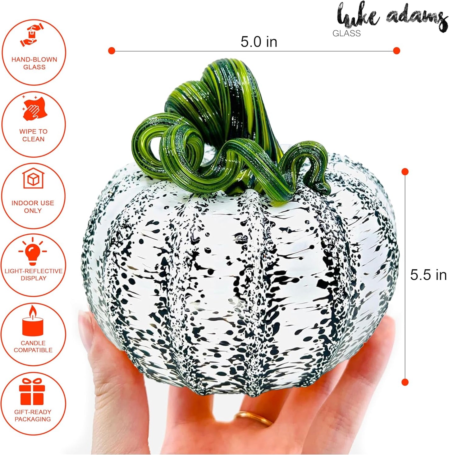 Luke Adams Glass Handmade Glass Pumpkins Handmade Table Top Home Decor (Squat, Birch)