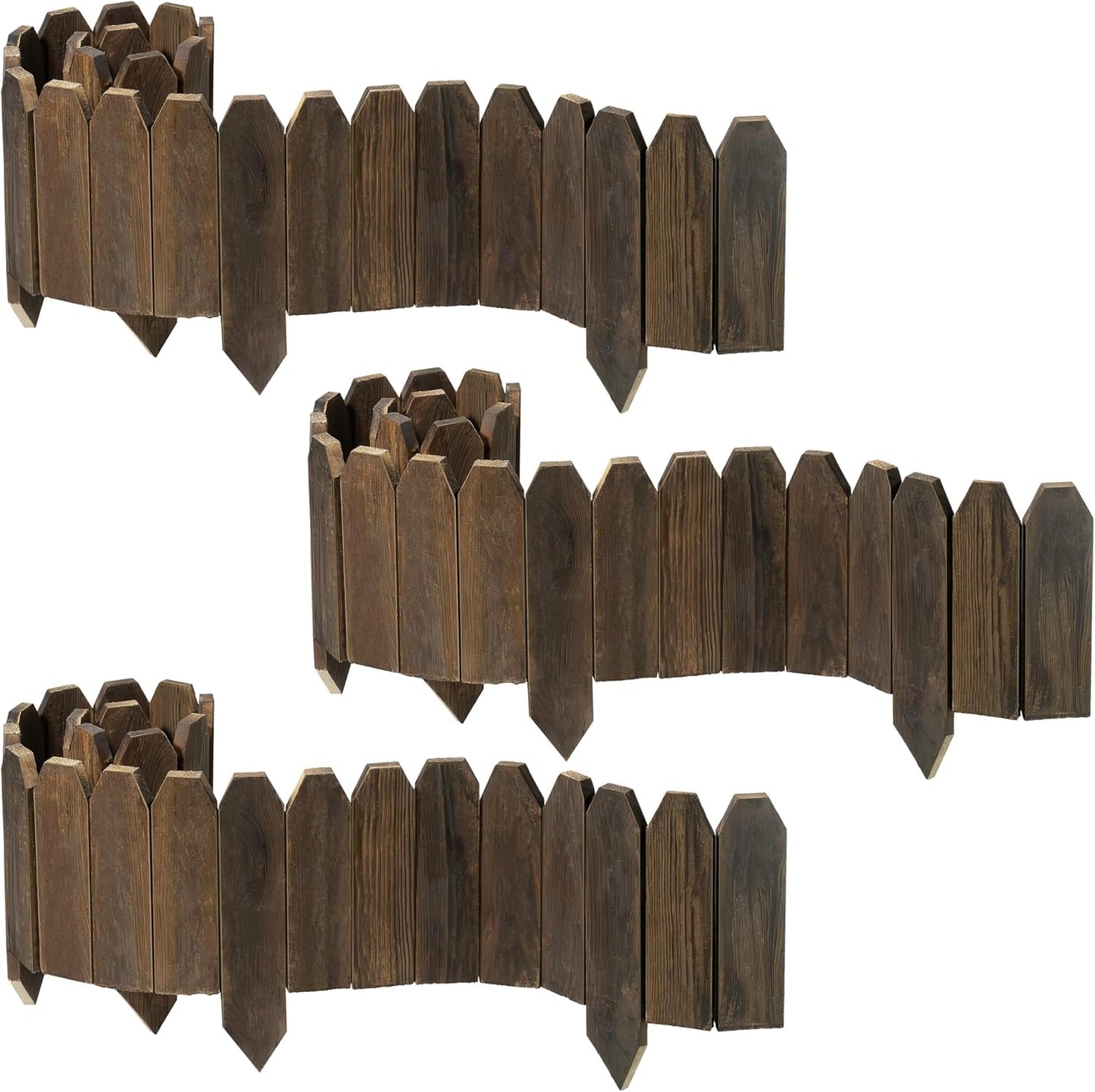 Wood Garden Edging, Wooden Fence Border Decorative Small Picket Panels for Flower Bed Barriers and Landscape Fencing (5.9" H x 47" L, 3 Pack)