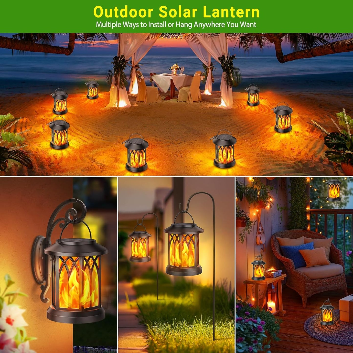 KOOPER 6 Pack Solar Lantern Outdoor Lights, Upgraded Flickering Flame Solar Lanterns Outdoor Waterproof, Auto ON/Off Lanterns Decorative Outdoor, Hanging Lantern for Yard Patio LawnTable Garden Decor